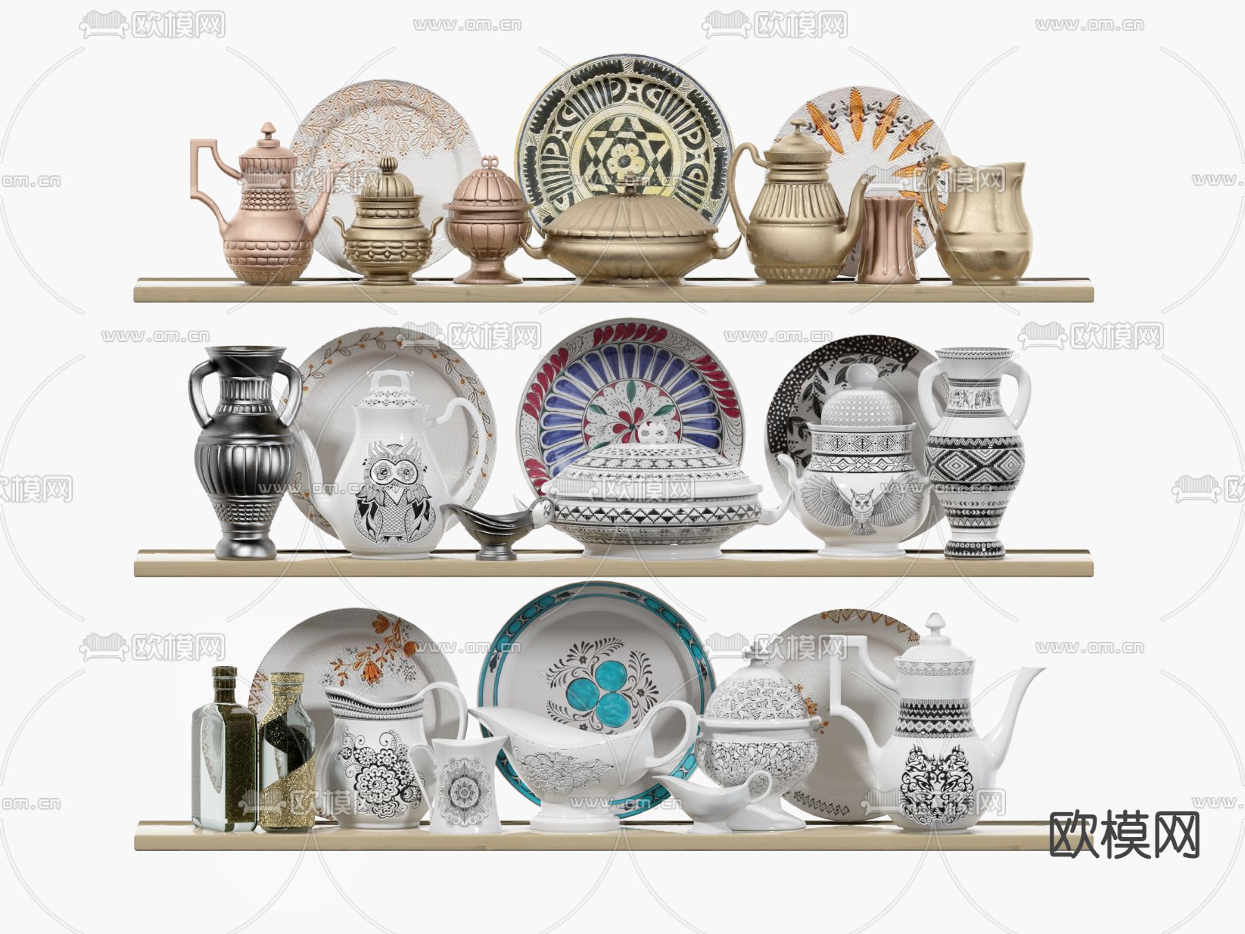简欧陶瓷 餐具摆件su模型下载（渲染图1）