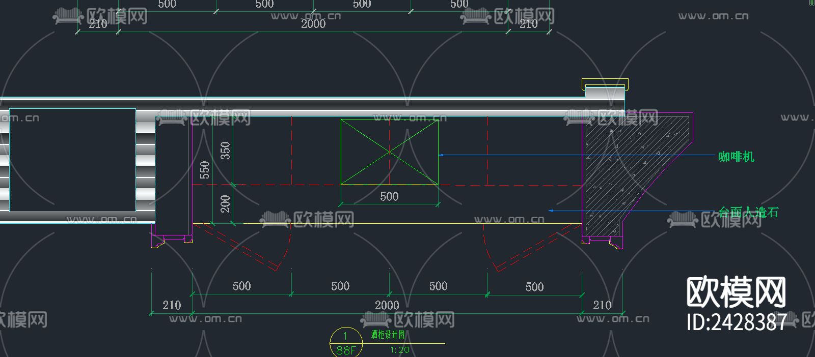 别墅酒柜设计设计cad施工图下载（渲染图2）