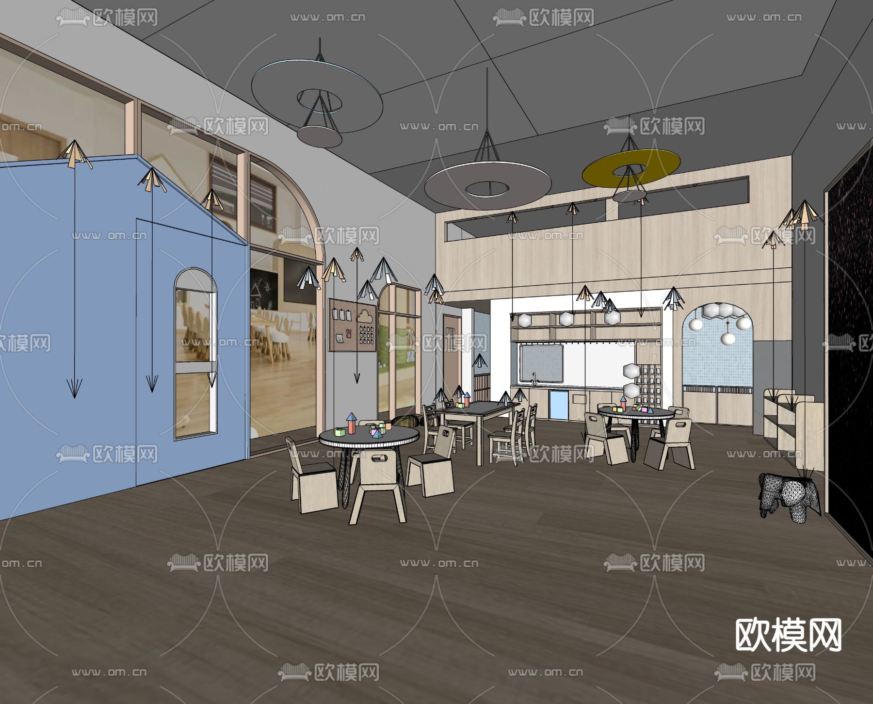 日式幼儿园教室su模型下载（渲染图2）