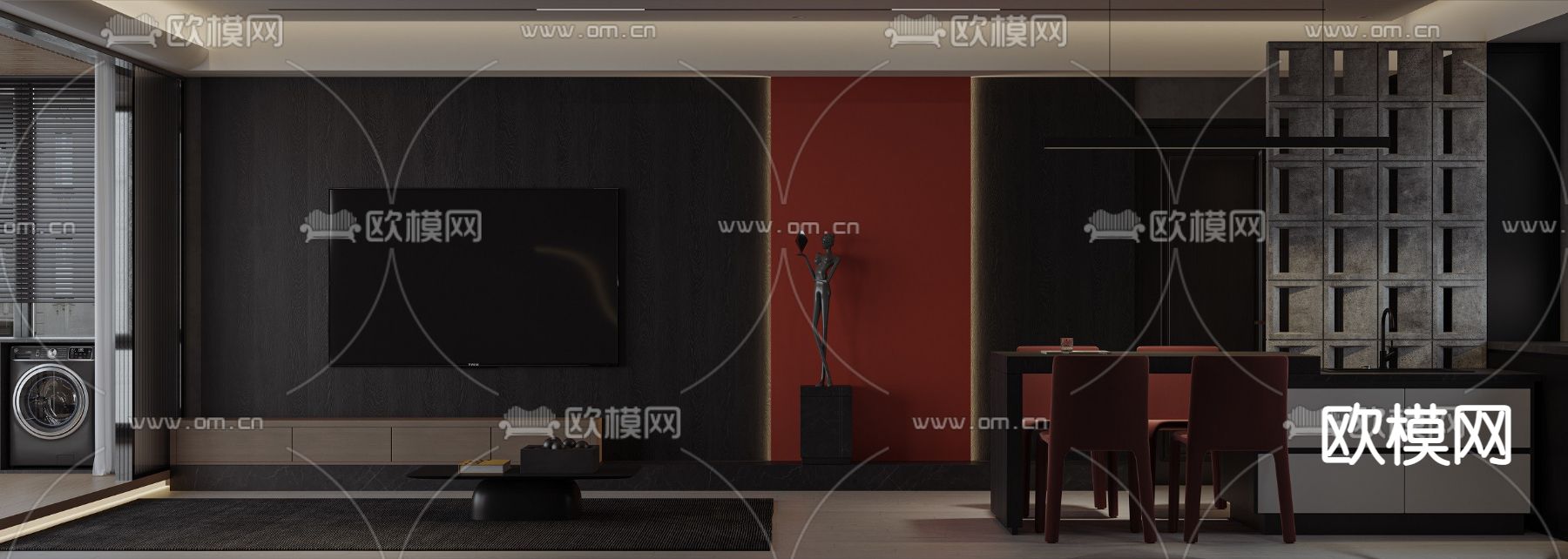 暗黑风客餐厅3d模型下载（渲染图2）