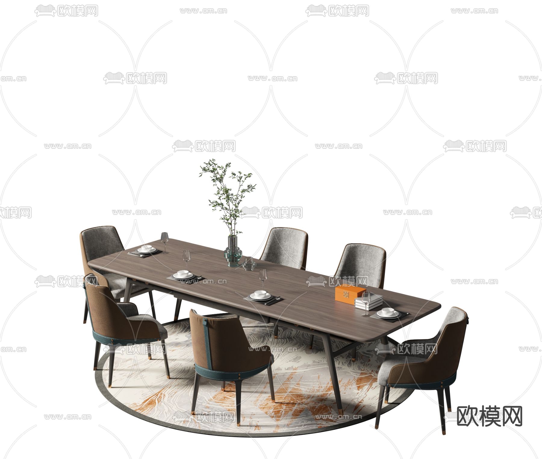 新中式餐桌椅3d模型下载