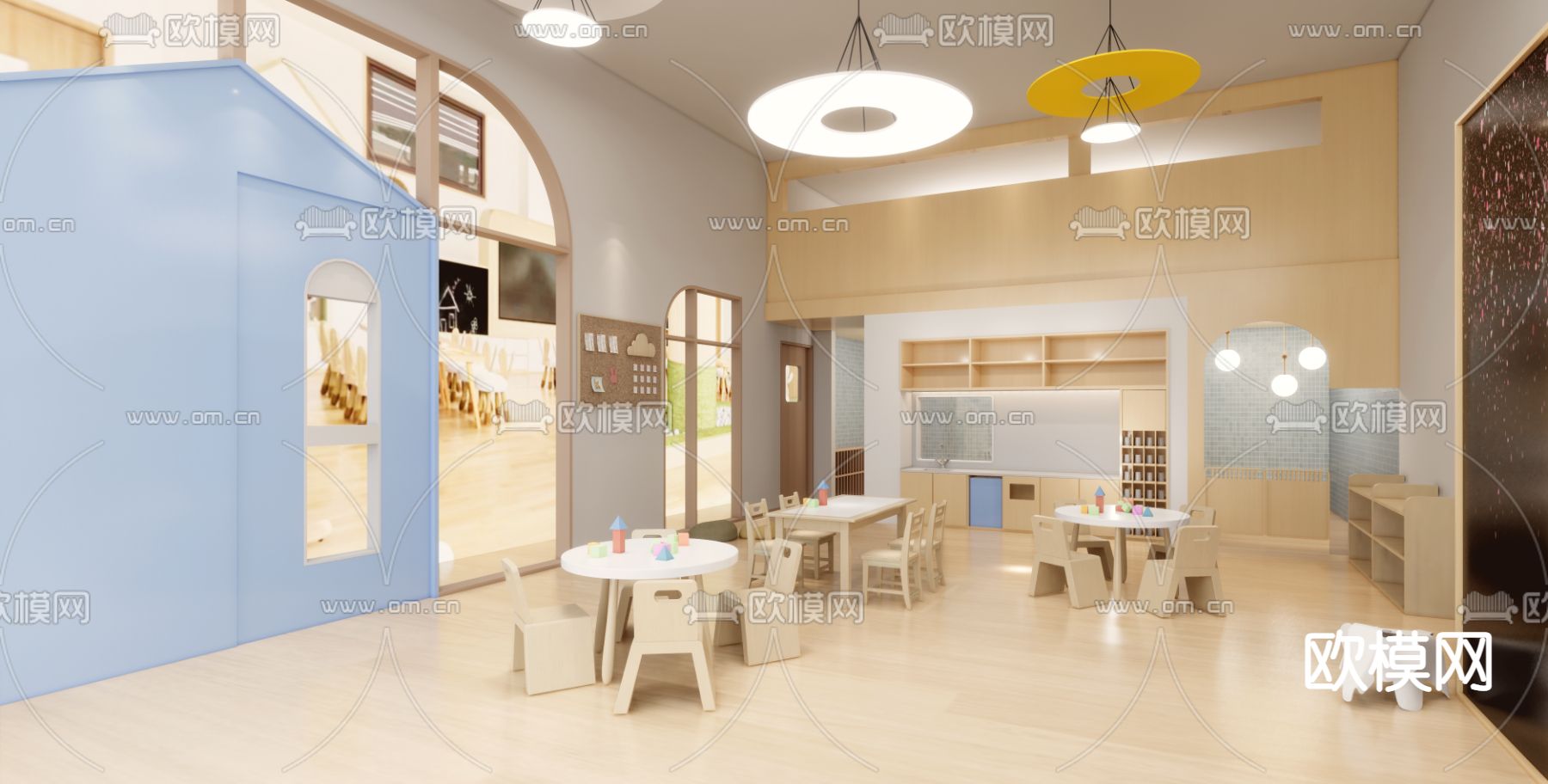 日式幼儿园教室su模型下载（渲染图1）