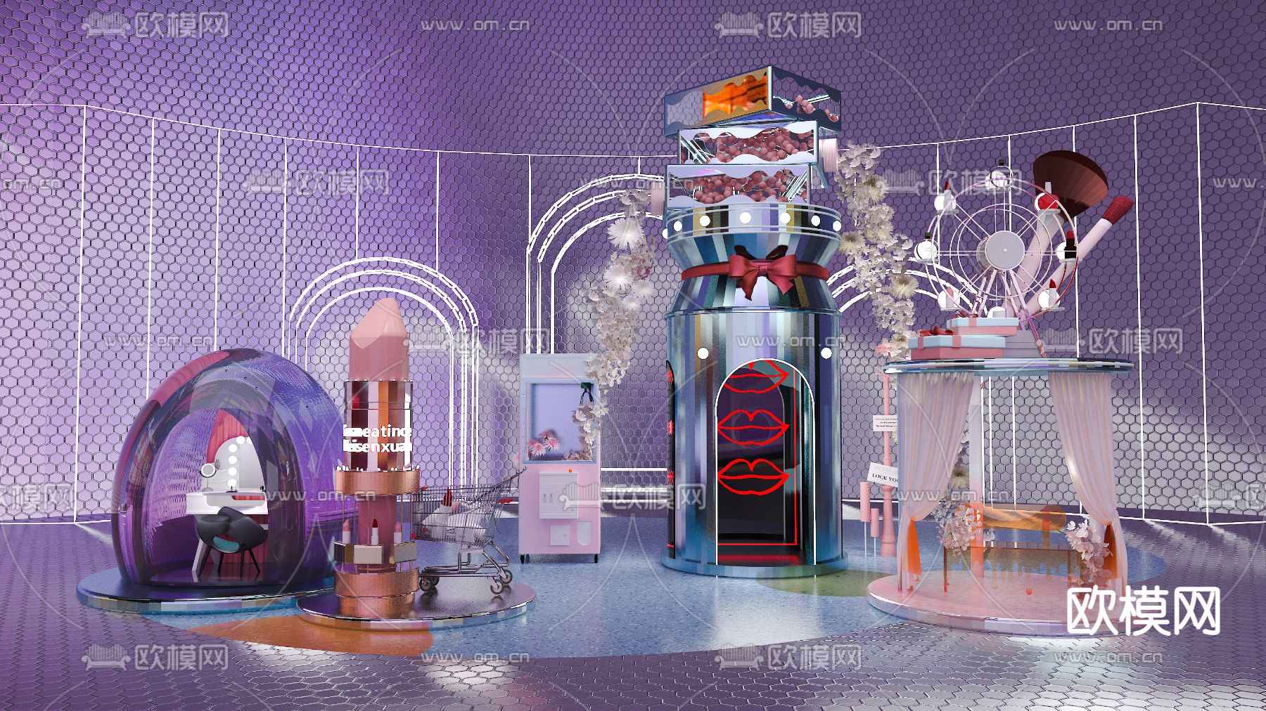 化妆品美陈 网红打卡区3d模型下载_ID12259244_3dmax免费模型-欧模网