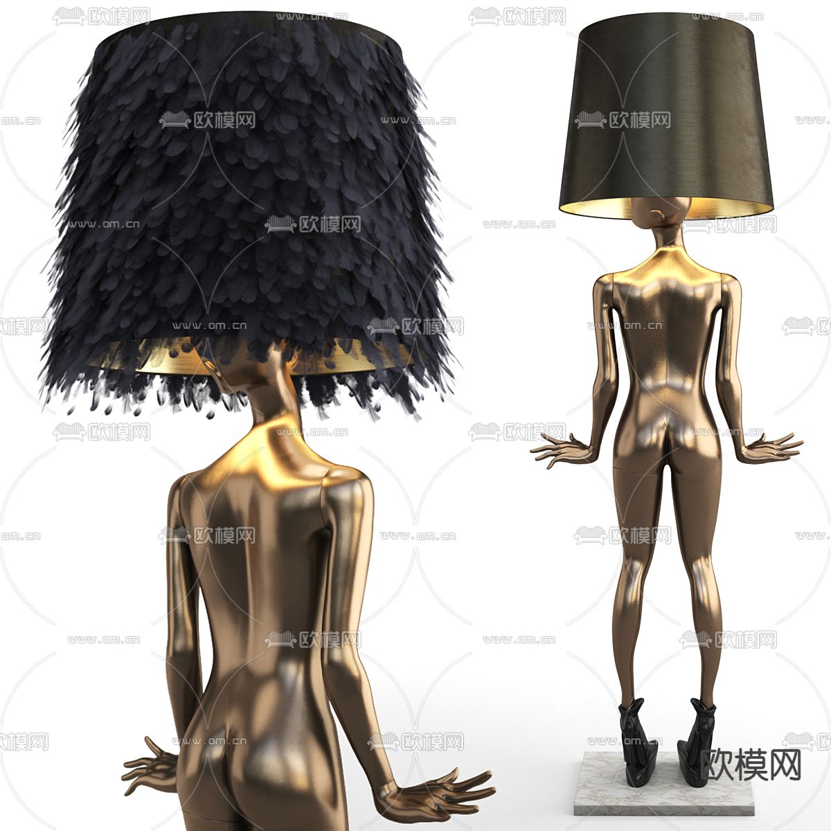 人体模特金属落地灯3d模型下载（渲染图2）
