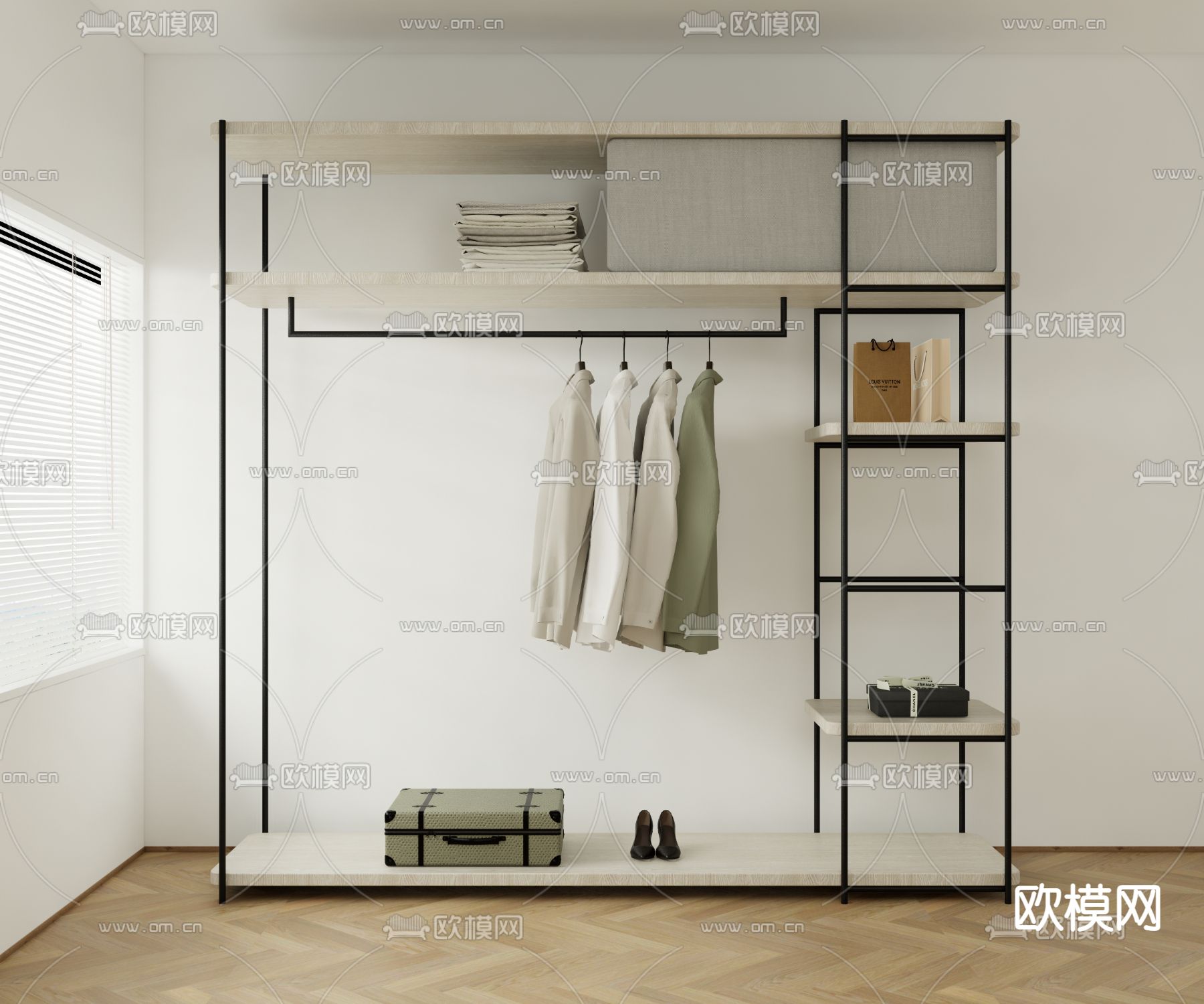 放式衣柜 衣架su模型下载（渲染图1）