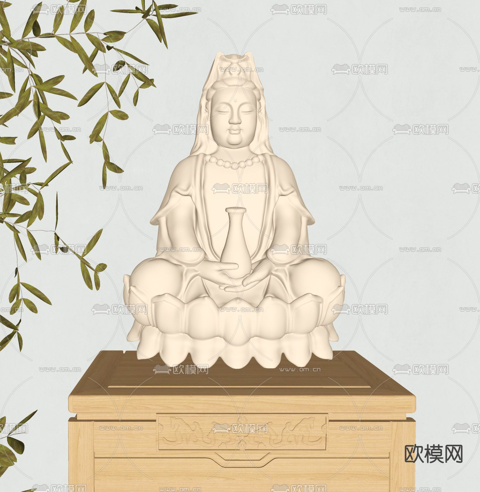 中式观音菩萨雕塑su模型下载（渲染图2）
