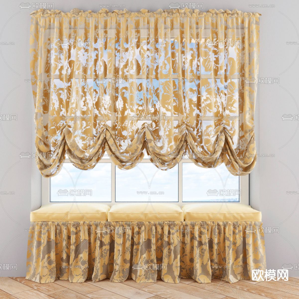 欧式复古创意遮光窗帘免费3d模型下载