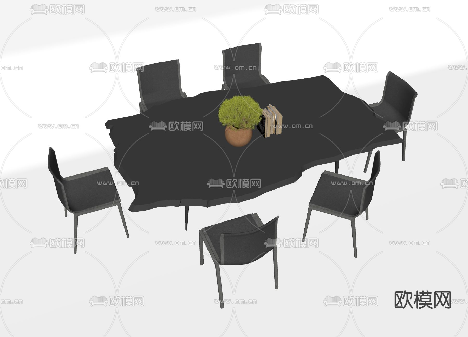 后现代异形餐桌椅su模型下载（渲染图2）
