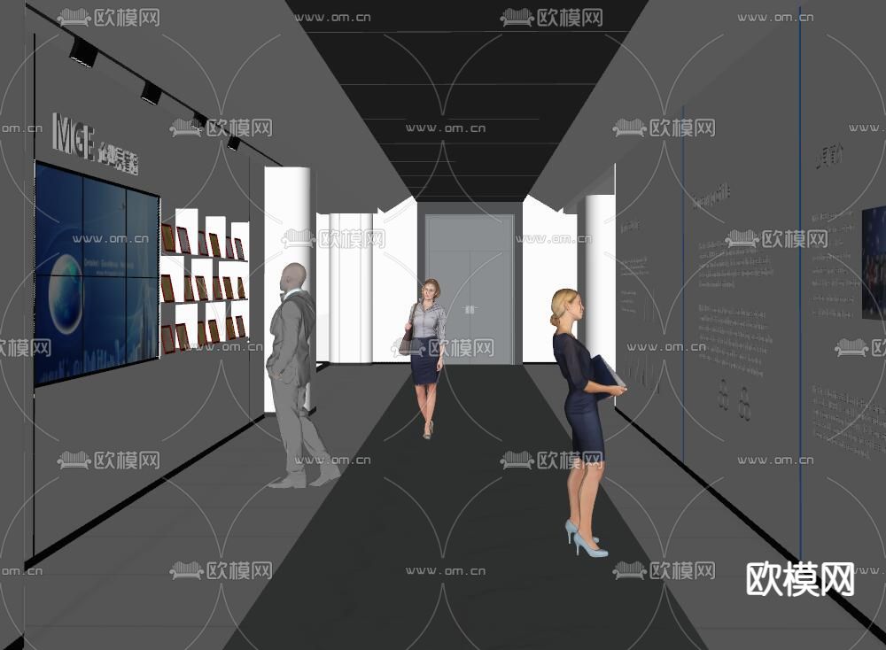 现代办公走道su模型下载（渲染图2）