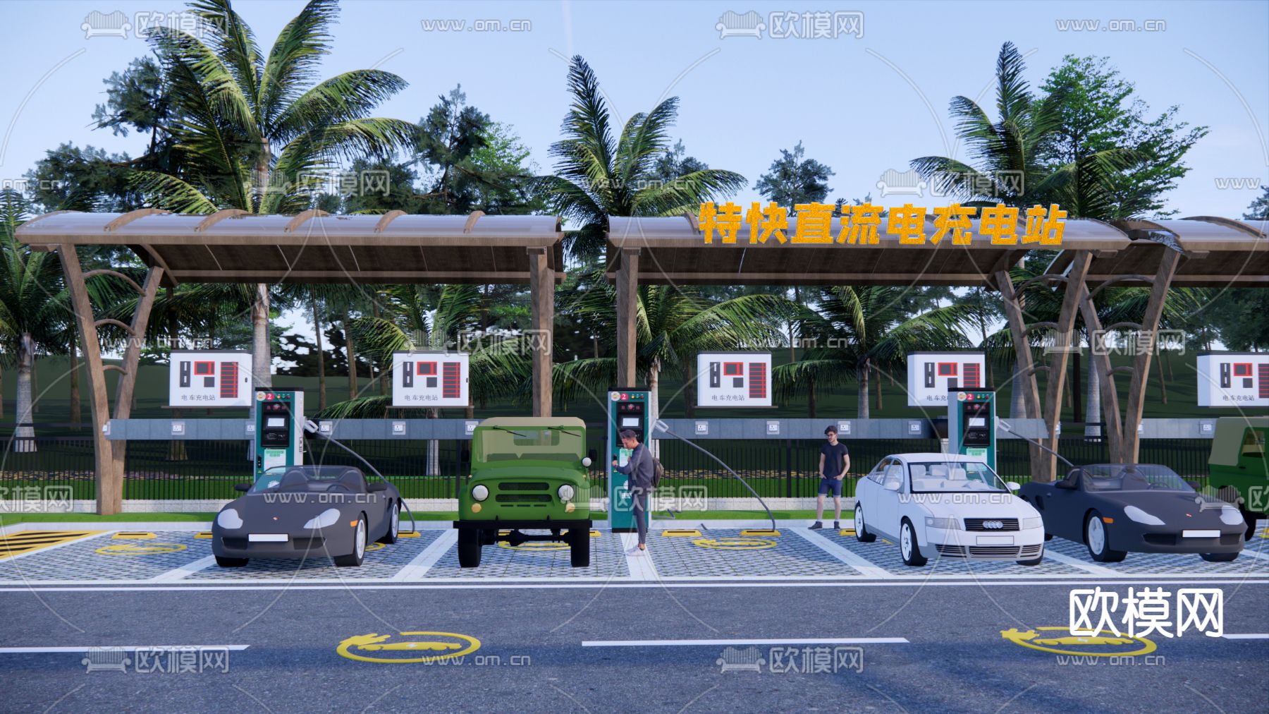 新能源充电站 电车充电桩su模型