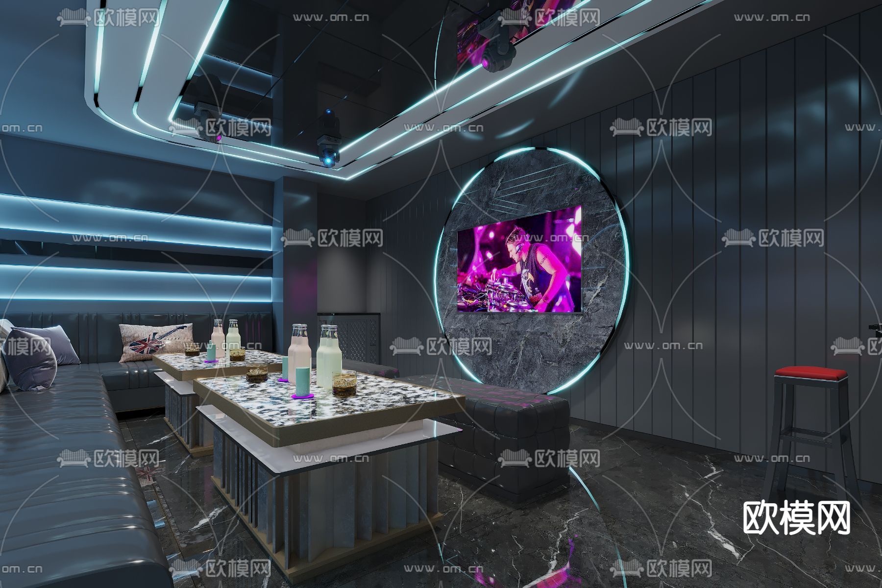 现代KTV包厢免费3d模型下载（渲染图1）