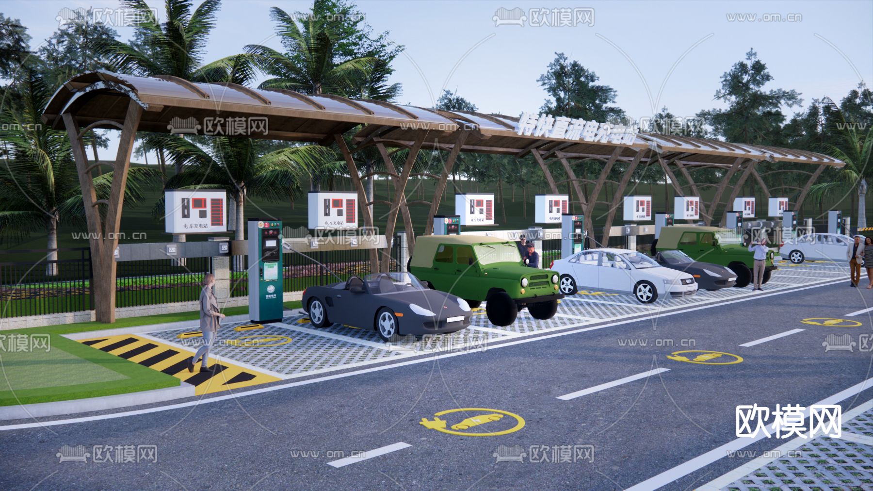 新能源充电站 电车充电桩su模型