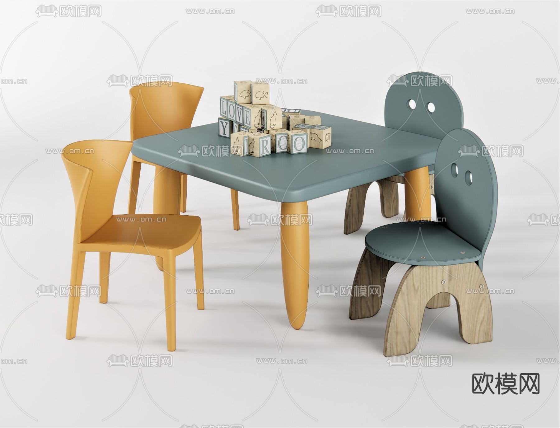 北欧儿童桌椅su模型下载（渲染图1）