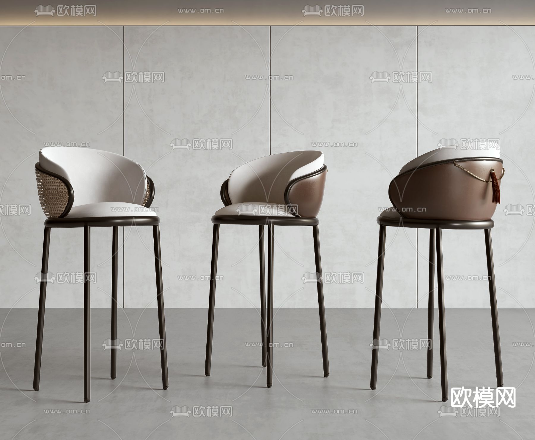 新中式吧台椅3d模型下载