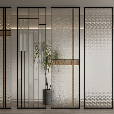 水波纹玻璃屏风 隔断su模型