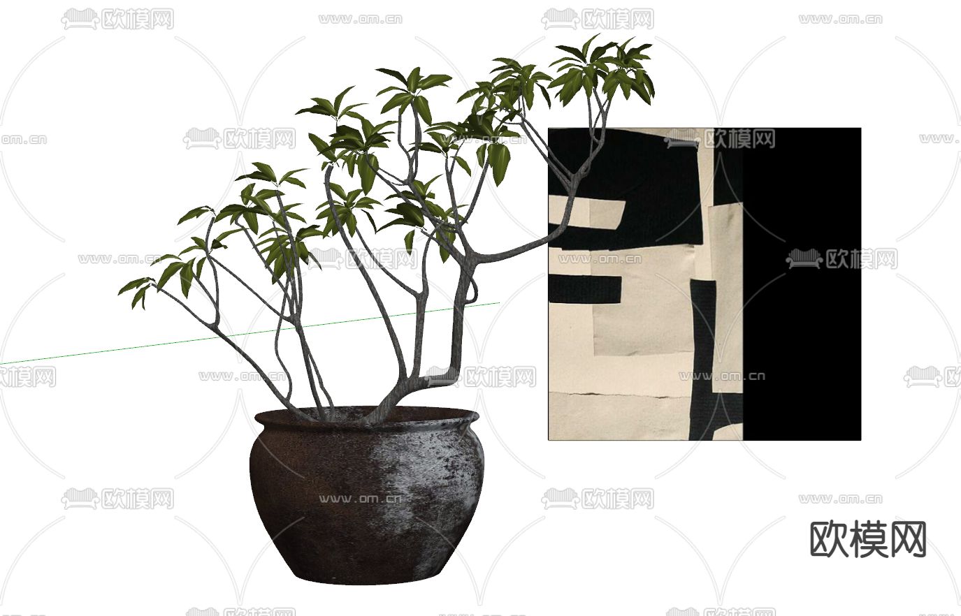 侘寂风绿植盆栽 盆景su模型