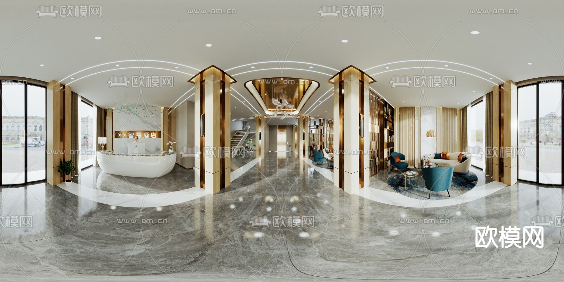 轻奢风酒店大堂vr全景3d模型下载_ID12259105_3dmax免费模型-欧模网
