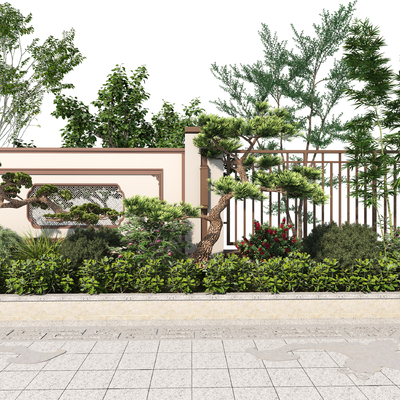  新中式松树植物堆su模型 