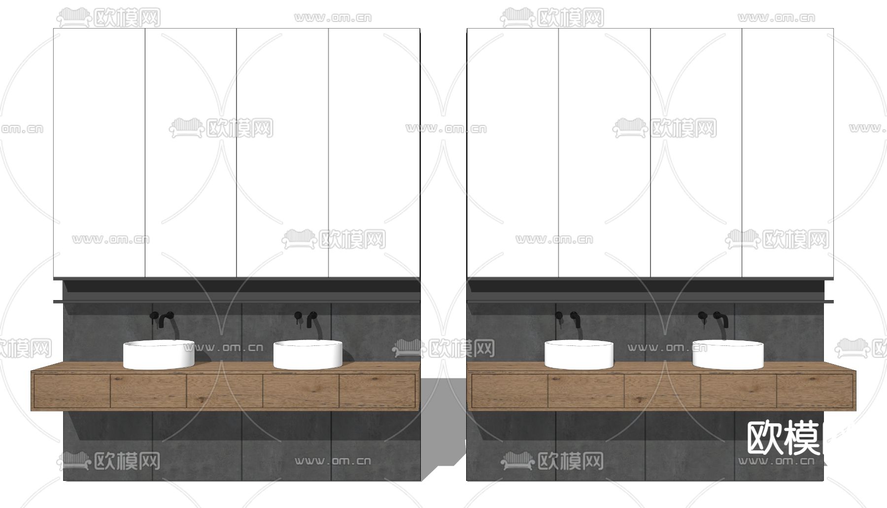 现代双盆洗手台 浴室柜su模型