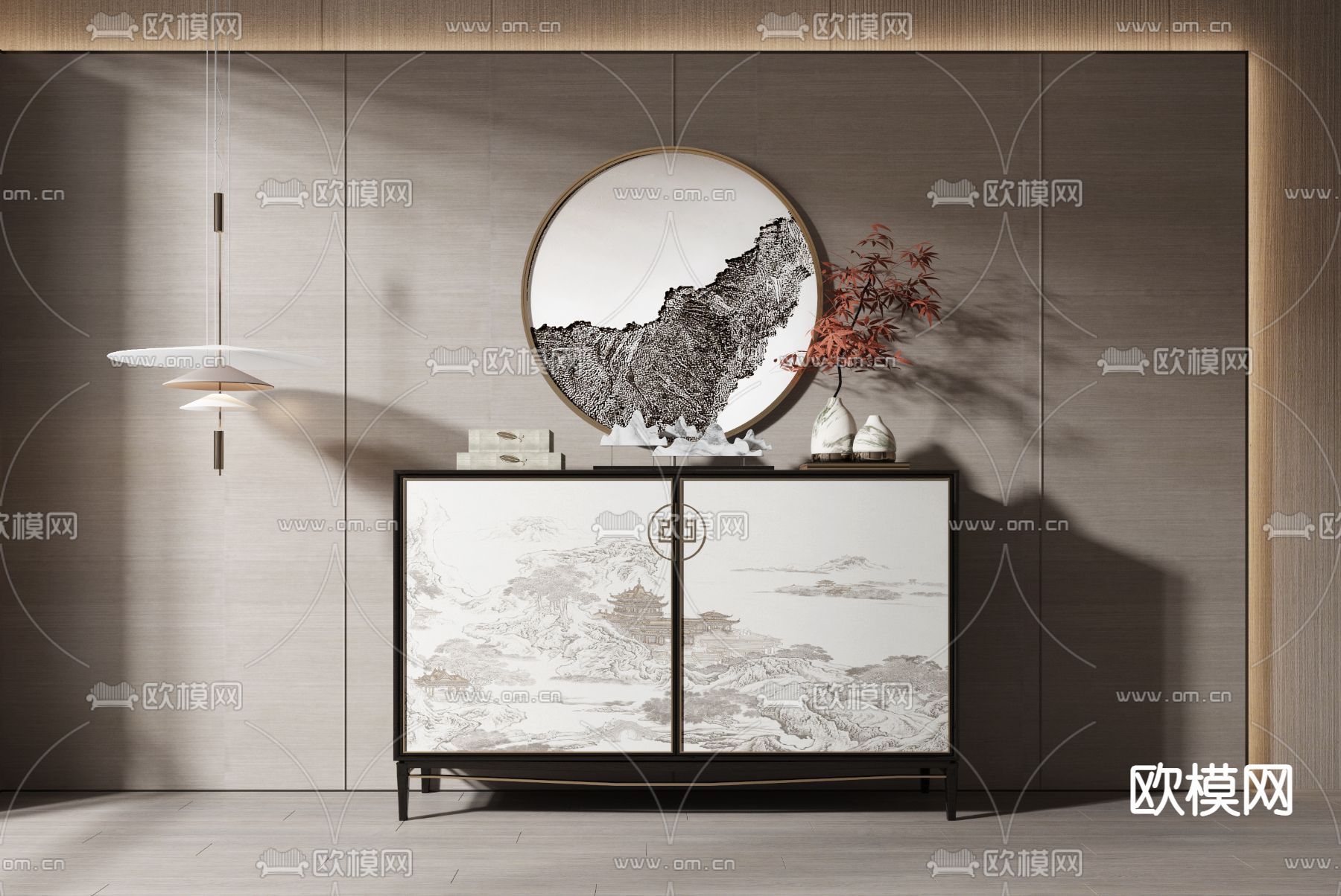 新中式玄关柜 边柜 端景柜3d模型下载