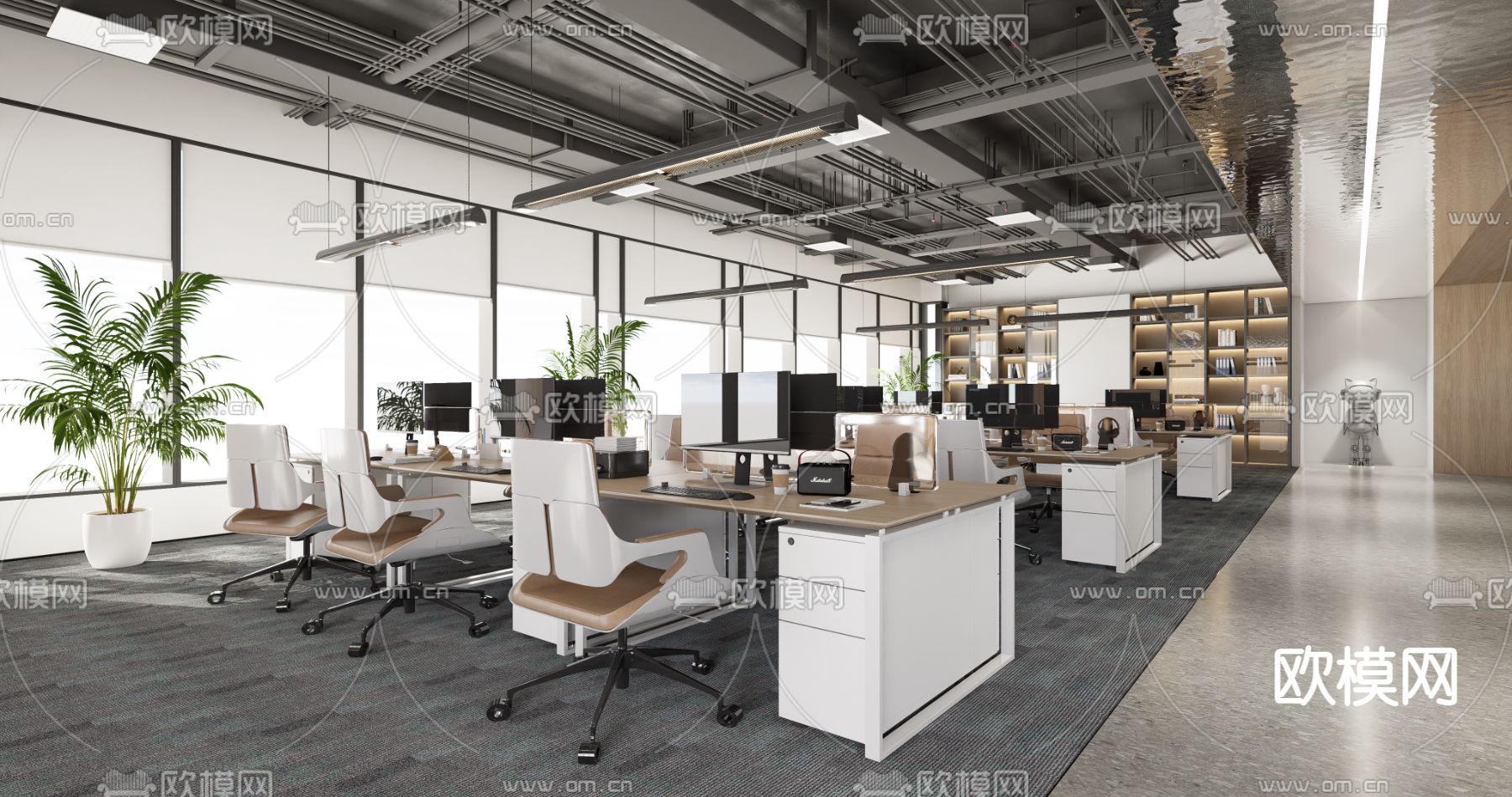 工业风公共办公区 办公室3d模型下载_ID14002189_3dmax免费模型-欧模网