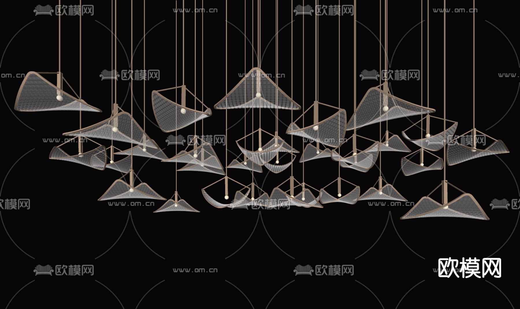 轻奢金属吊灯su模型下载（渲染图2）