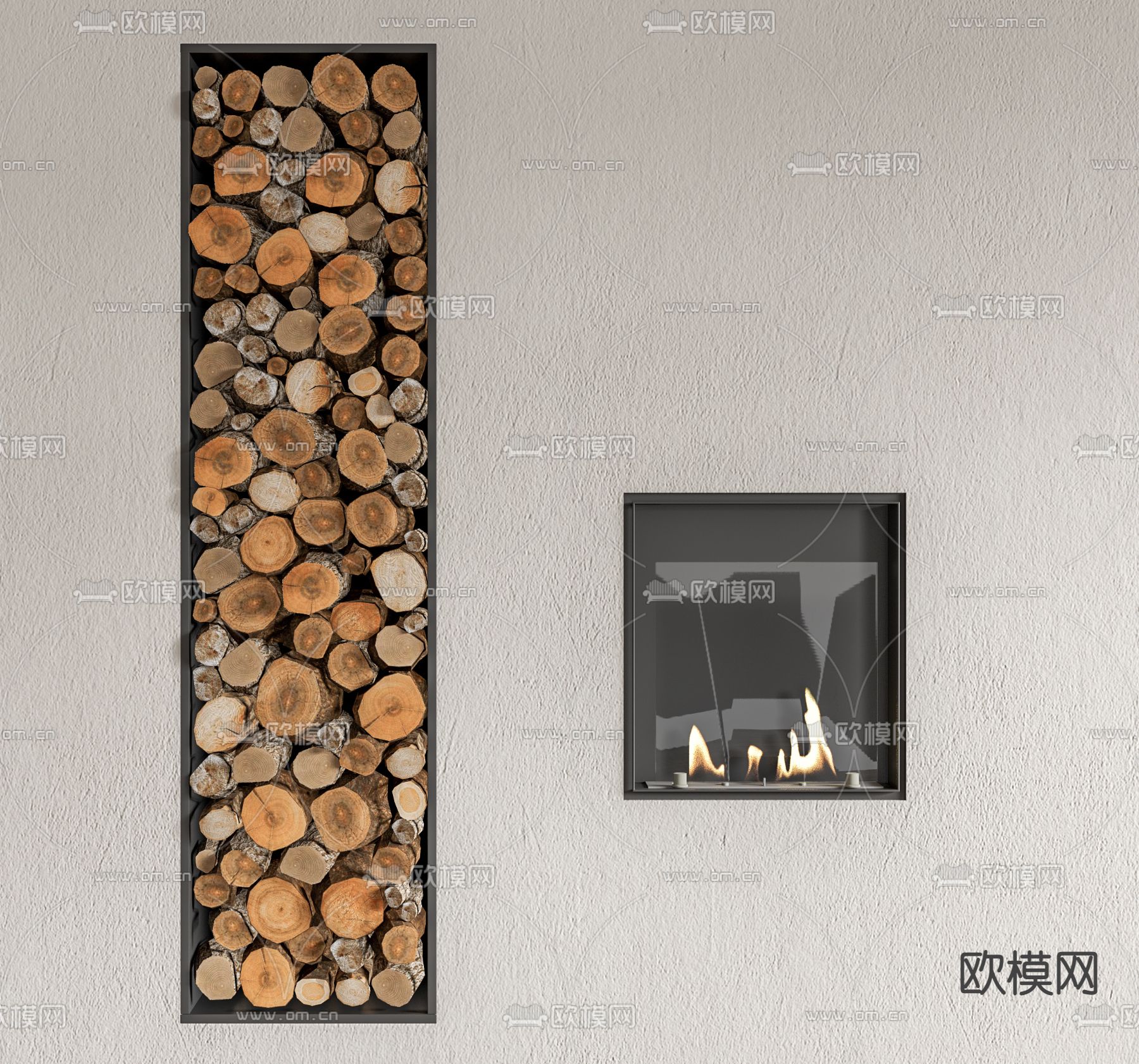 现代壁炉 木柴su模型下载（渲染图1）