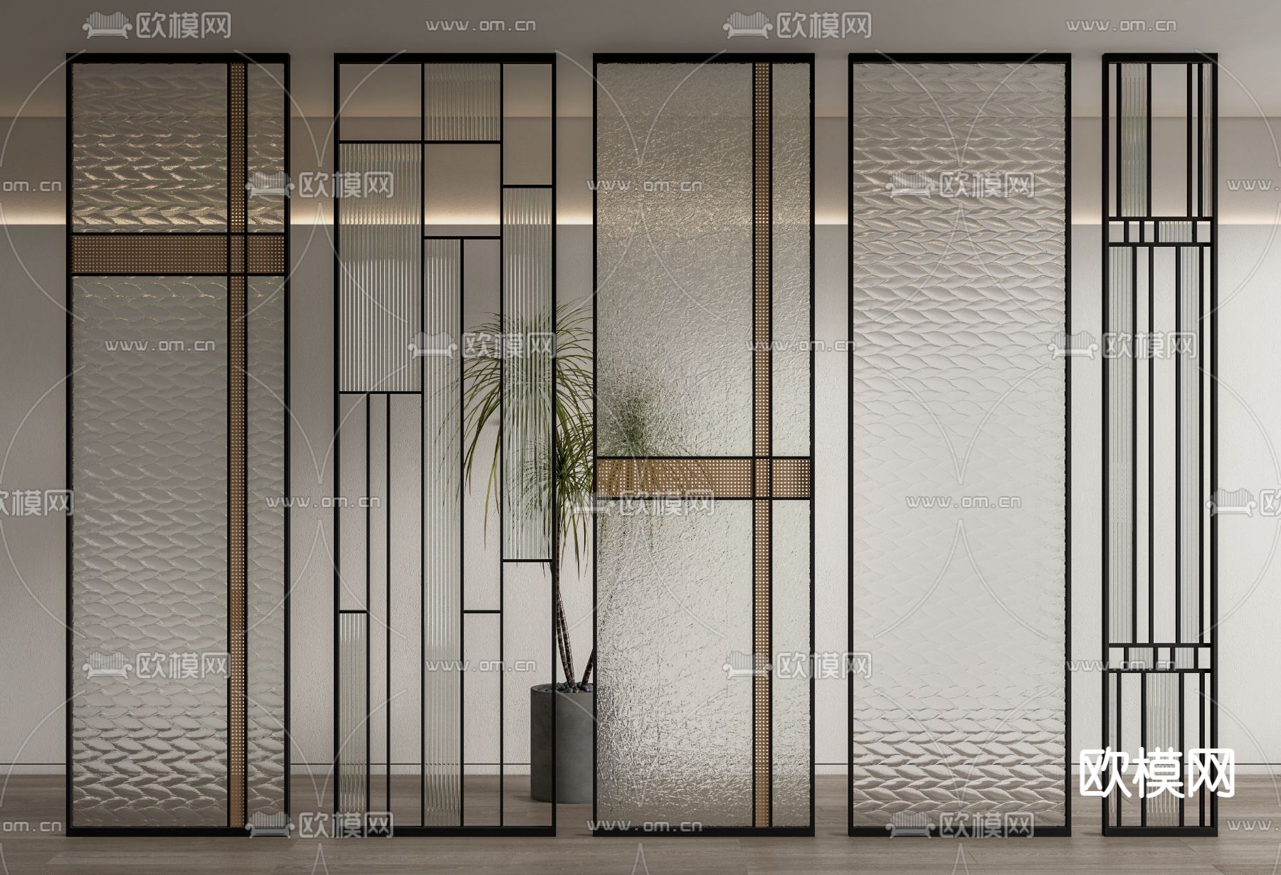 水波纹玻璃屏风 隔断su模型