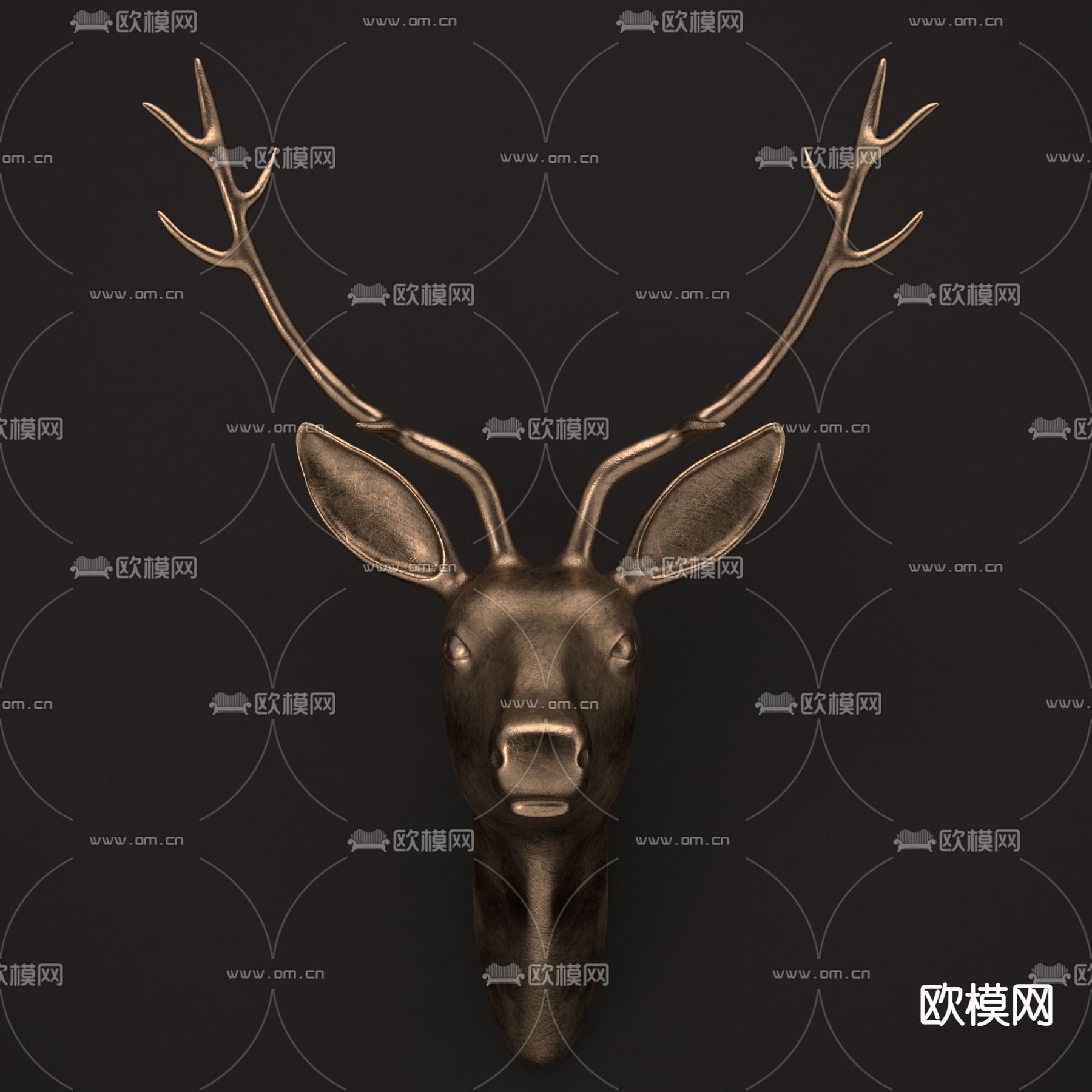 北欧轻奢创意铜鹿首免费3d模型下载