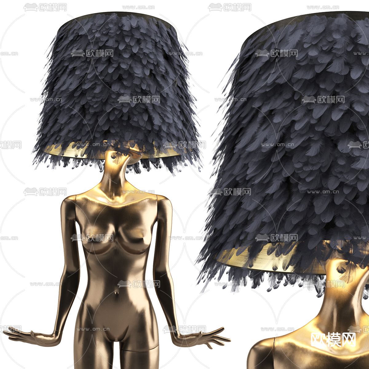 人体模特金属落地灯3d模型下载（渲染图3）