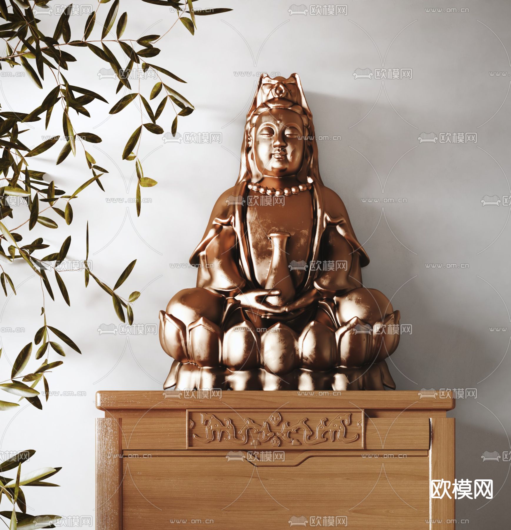 中式观音菩萨雕塑su模型下载（渲染图1）