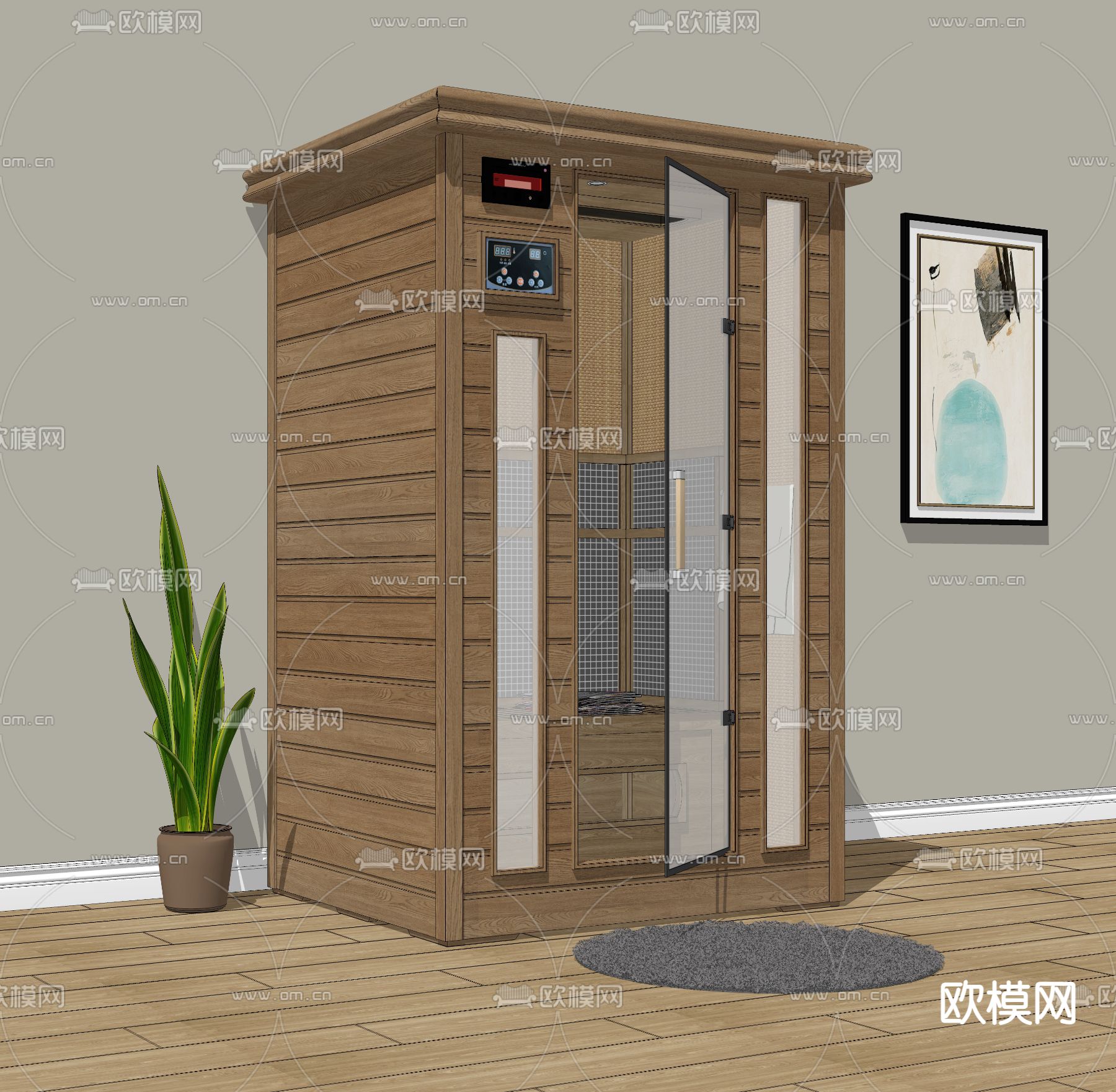 实木 桑拿房 汗蒸房su模型下载（渲染图2）