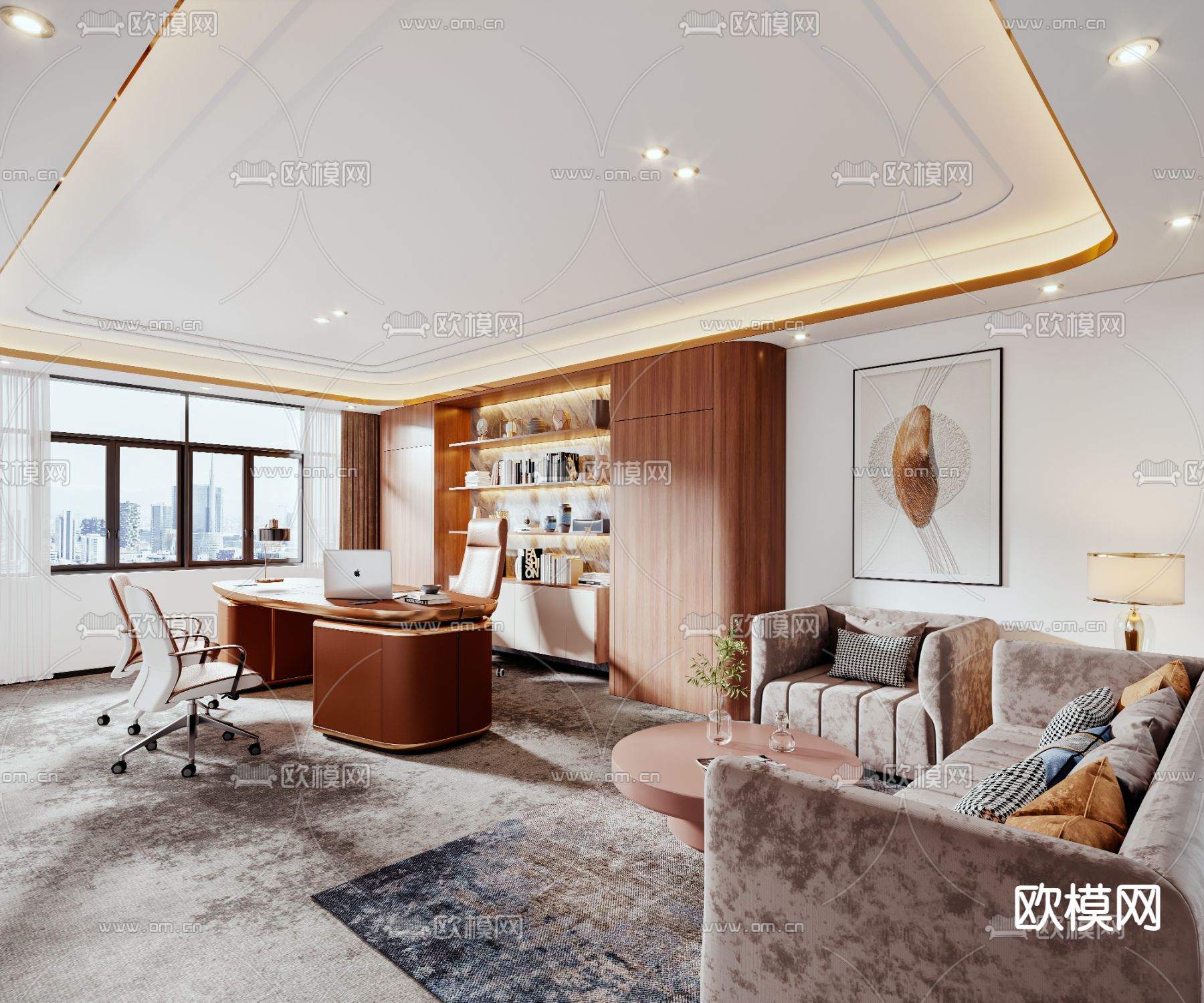 轻奢风总经理室 董事长室3d模型下载（渲染图2）