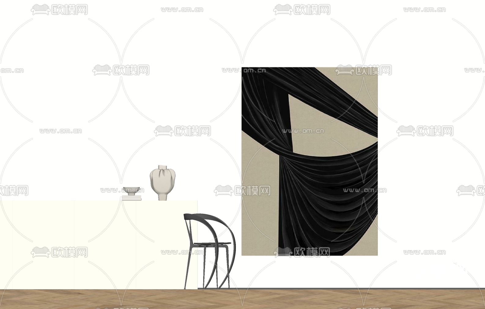 侘寂风抽象装饰画 挂画su模型下载（渲染图2）