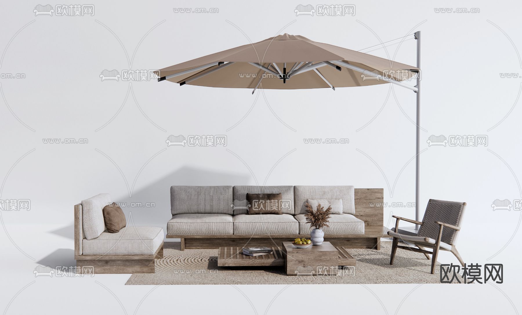 侘寂风户外组合沙发3d模型下载