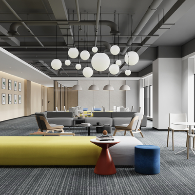  高级灰办公室 休闲区su模型 