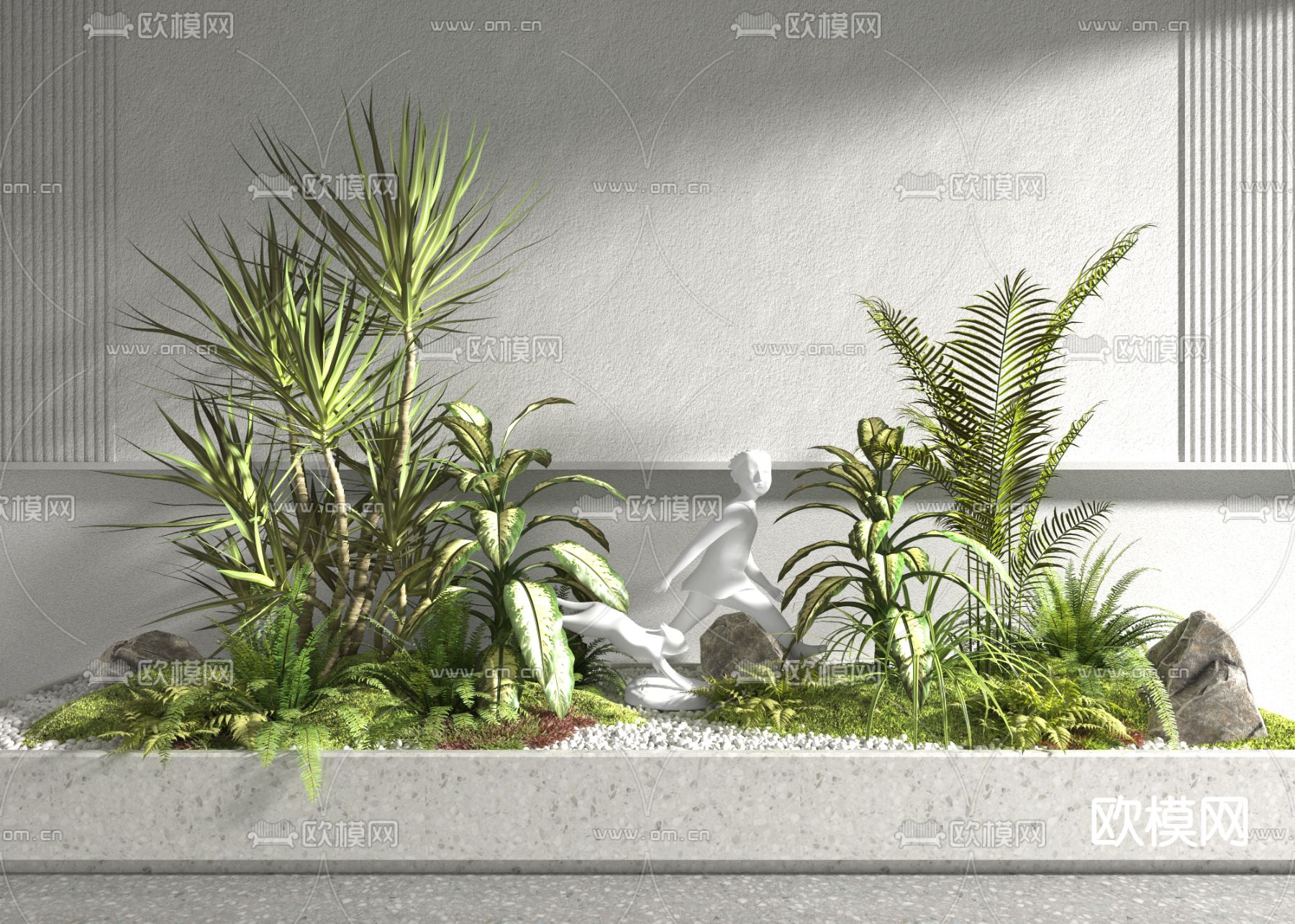 绿植假石 植物堆 室内造景3d模型下载