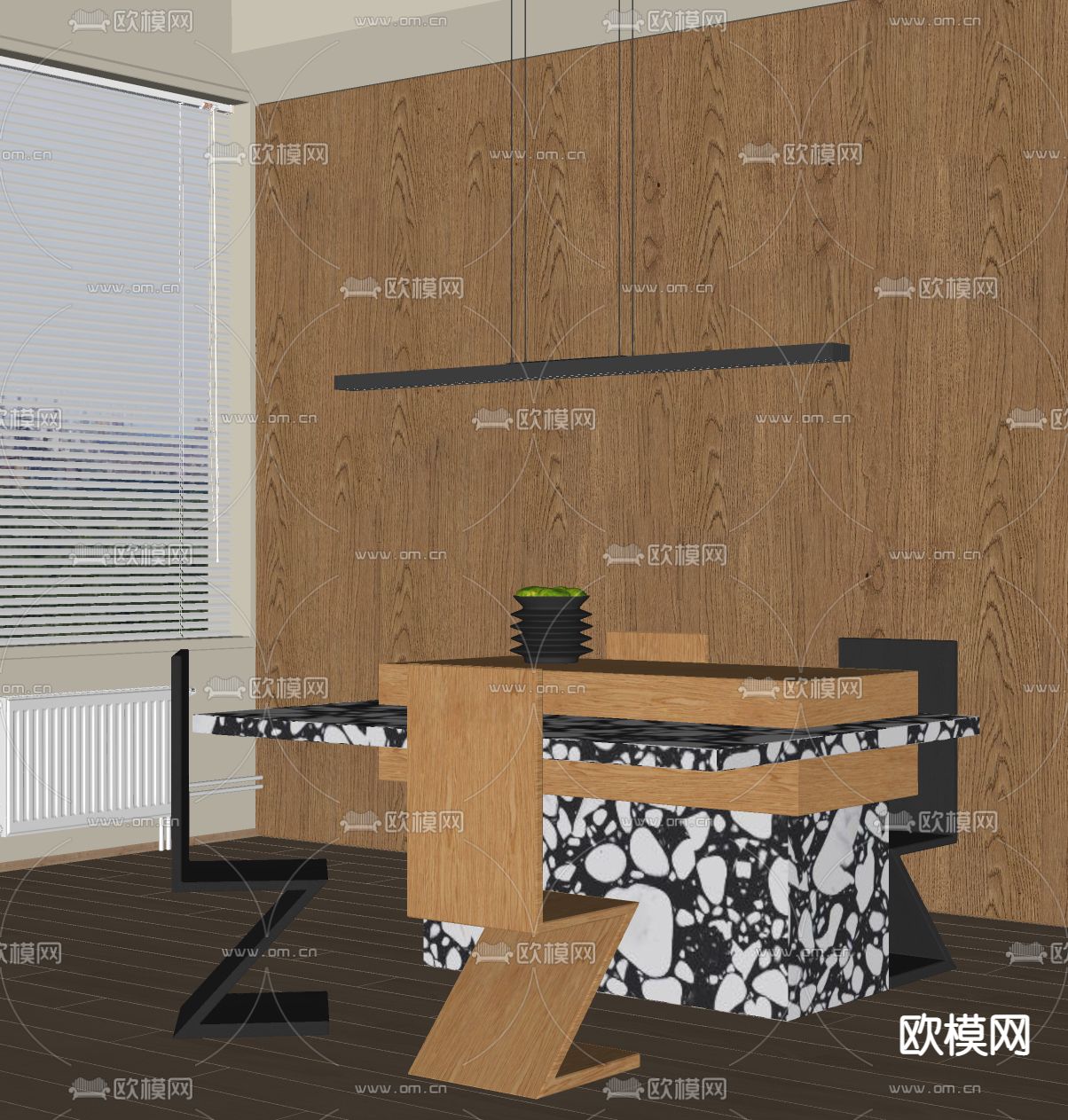 中岛餐桌椅su模型下载（渲染图2）