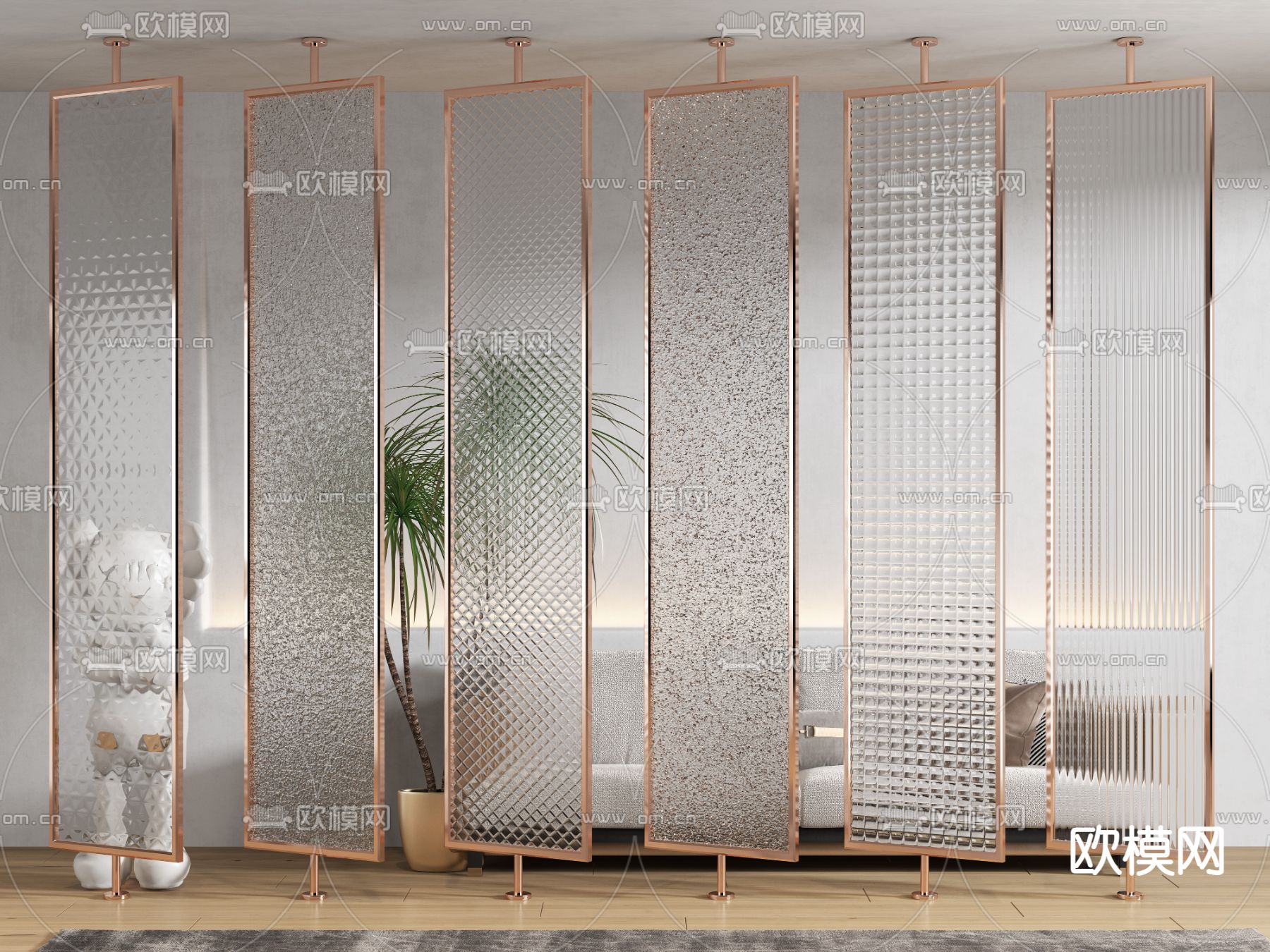 玻璃屏风 隔断3d模型