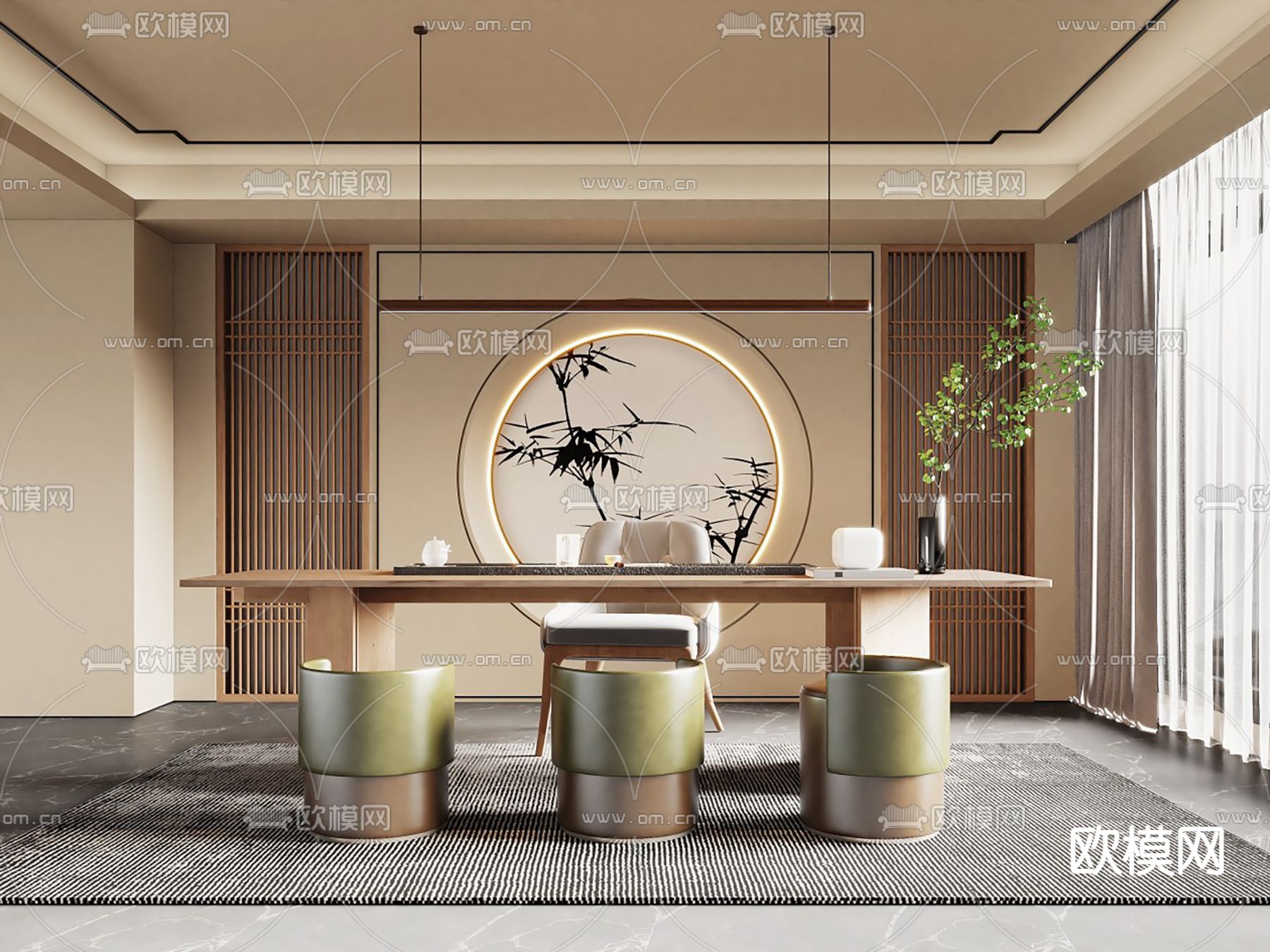 新中式茶室su模型下载_ID12256983_sketchup模型下载-欧模网