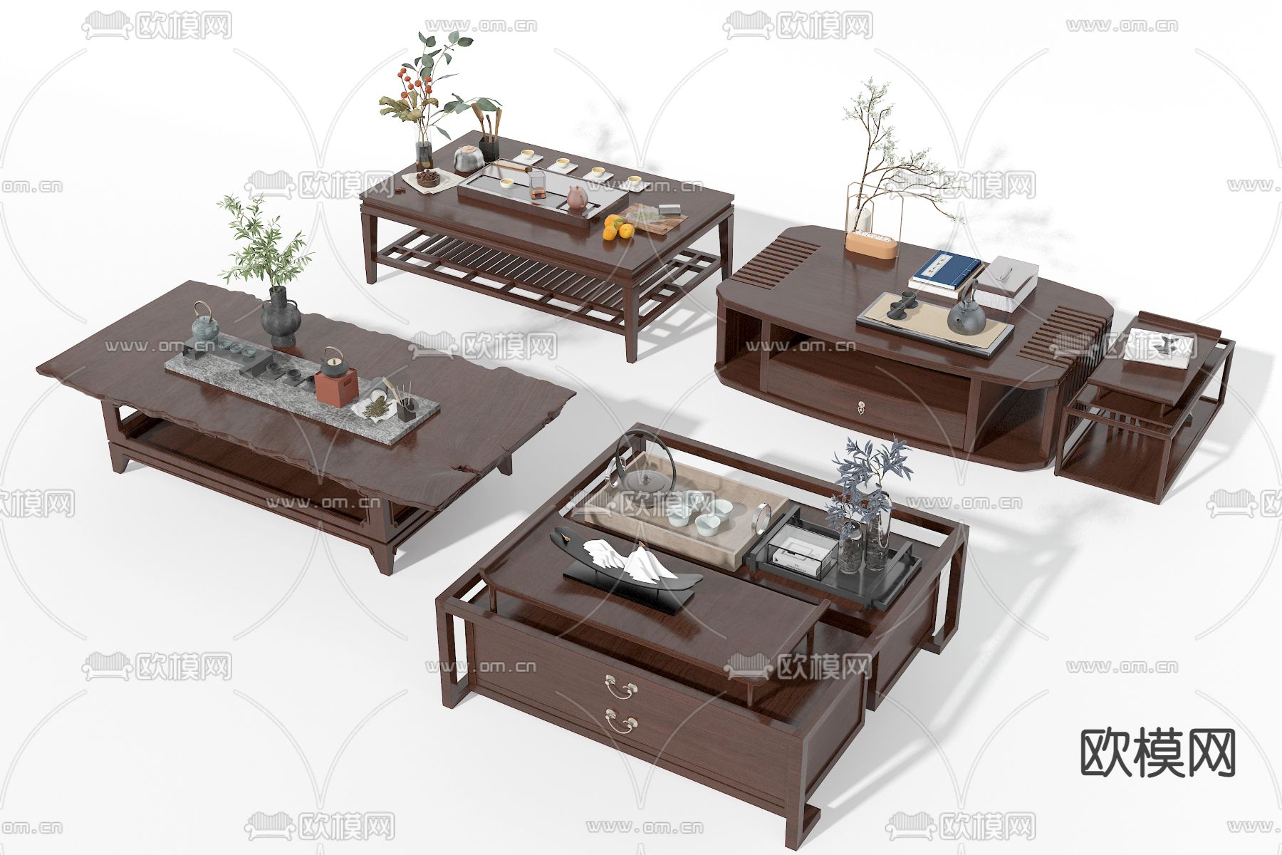 新中式茶几3d模型下载_ID12260550_3dmax免费模型-欧模网