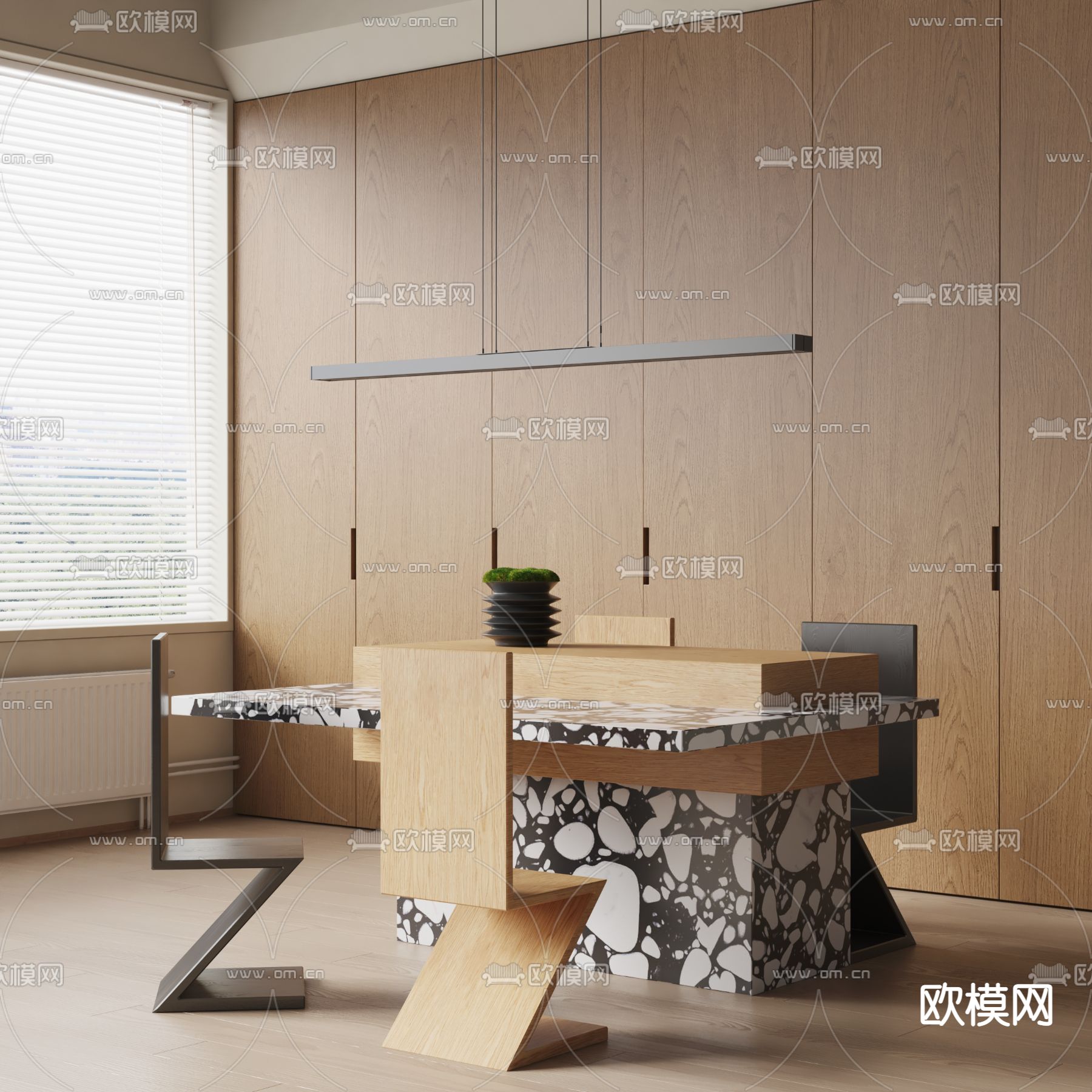 中岛餐桌椅su模型下载（渲染图1）