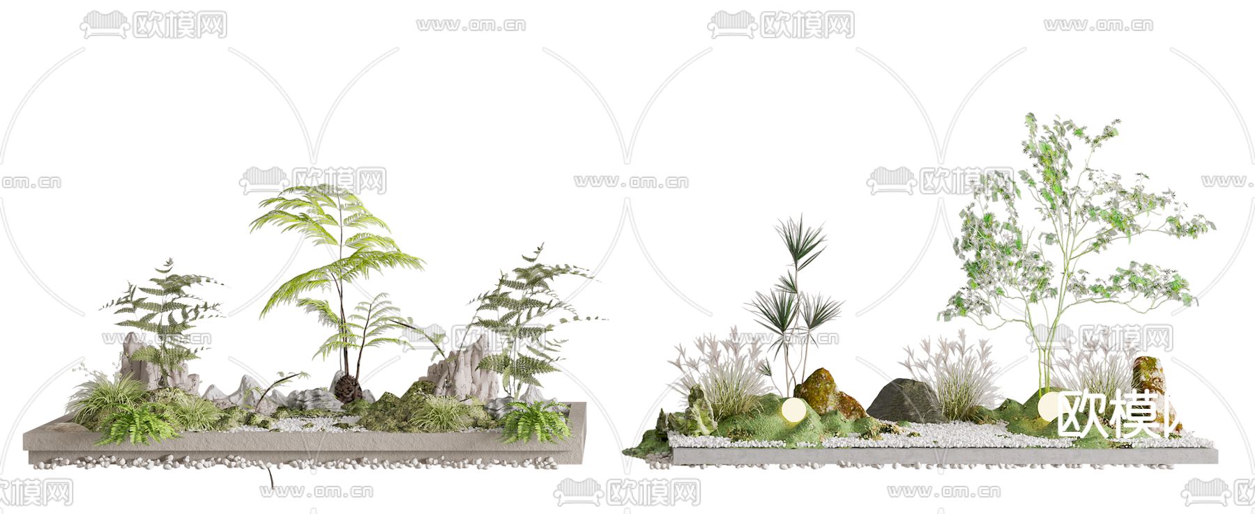 新中式假山绿植 植物堆3d模型
