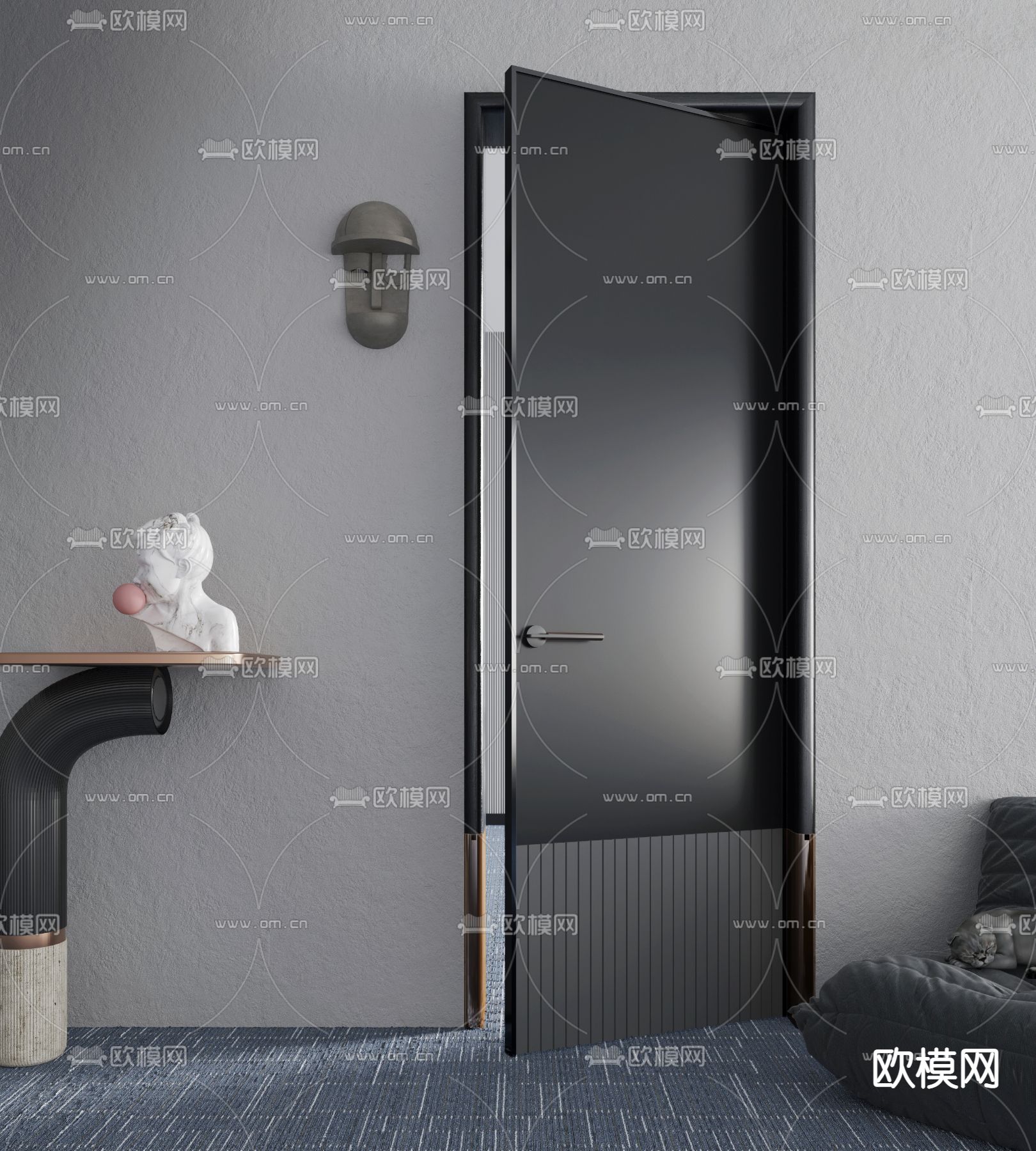 现代单开门su模型下载（渲染图1）