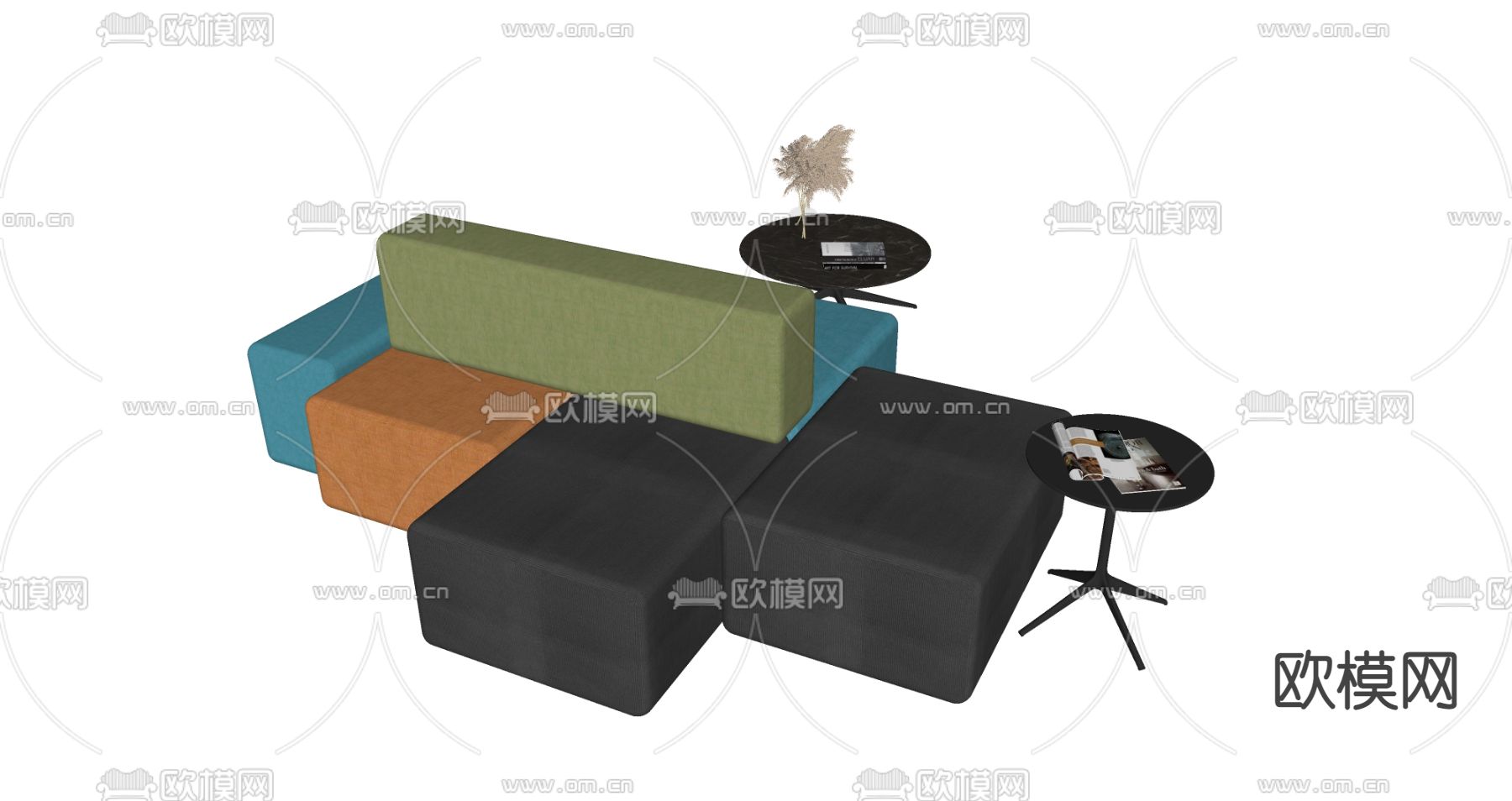 双靠办公沙发 模块沙发su模型下载（渲染图2）