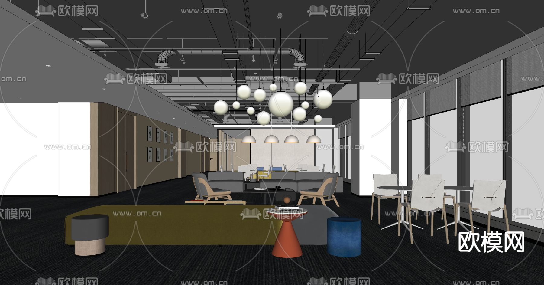 高级灰办公室 休闲区su模型下载（渲染图2）