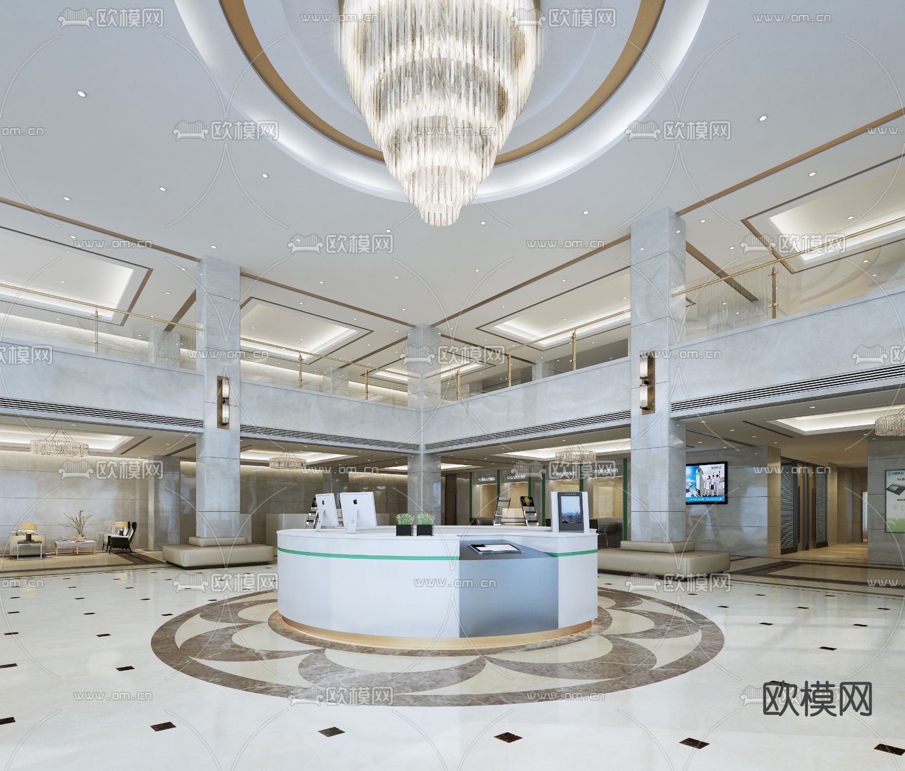 轻奢风银行大厅3d模型下载