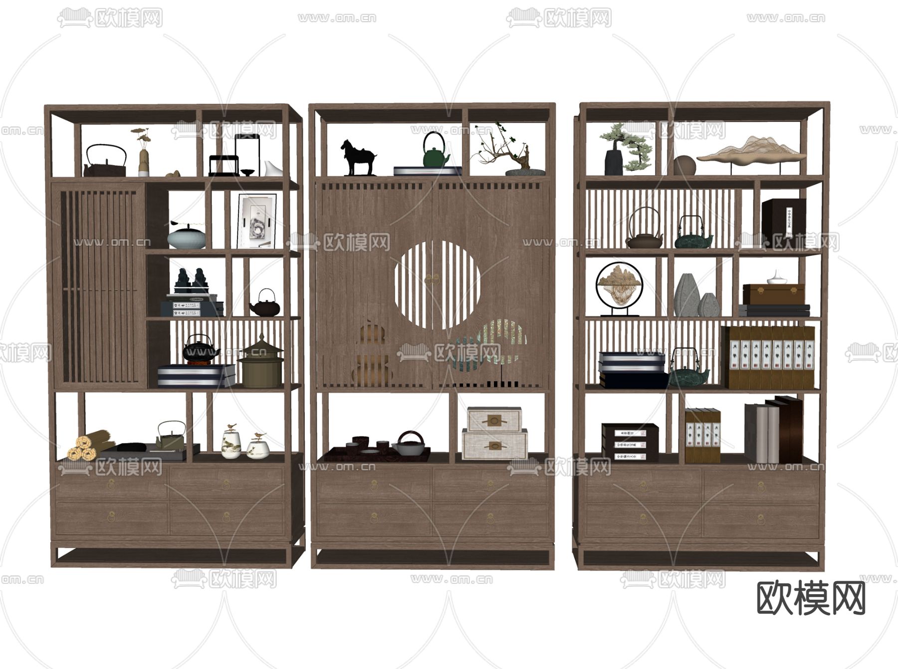 新中式博古架su模型下载
