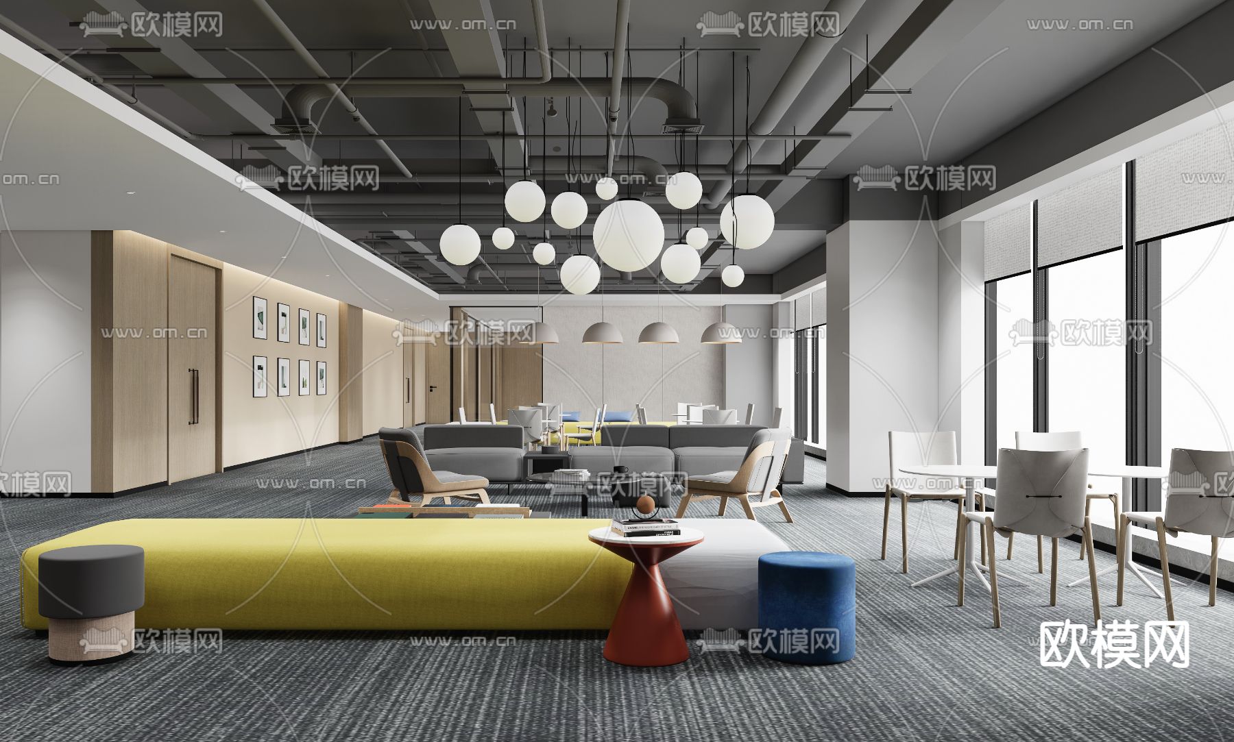 高级灰办公室 休闲区su模型下载（渲染图1）