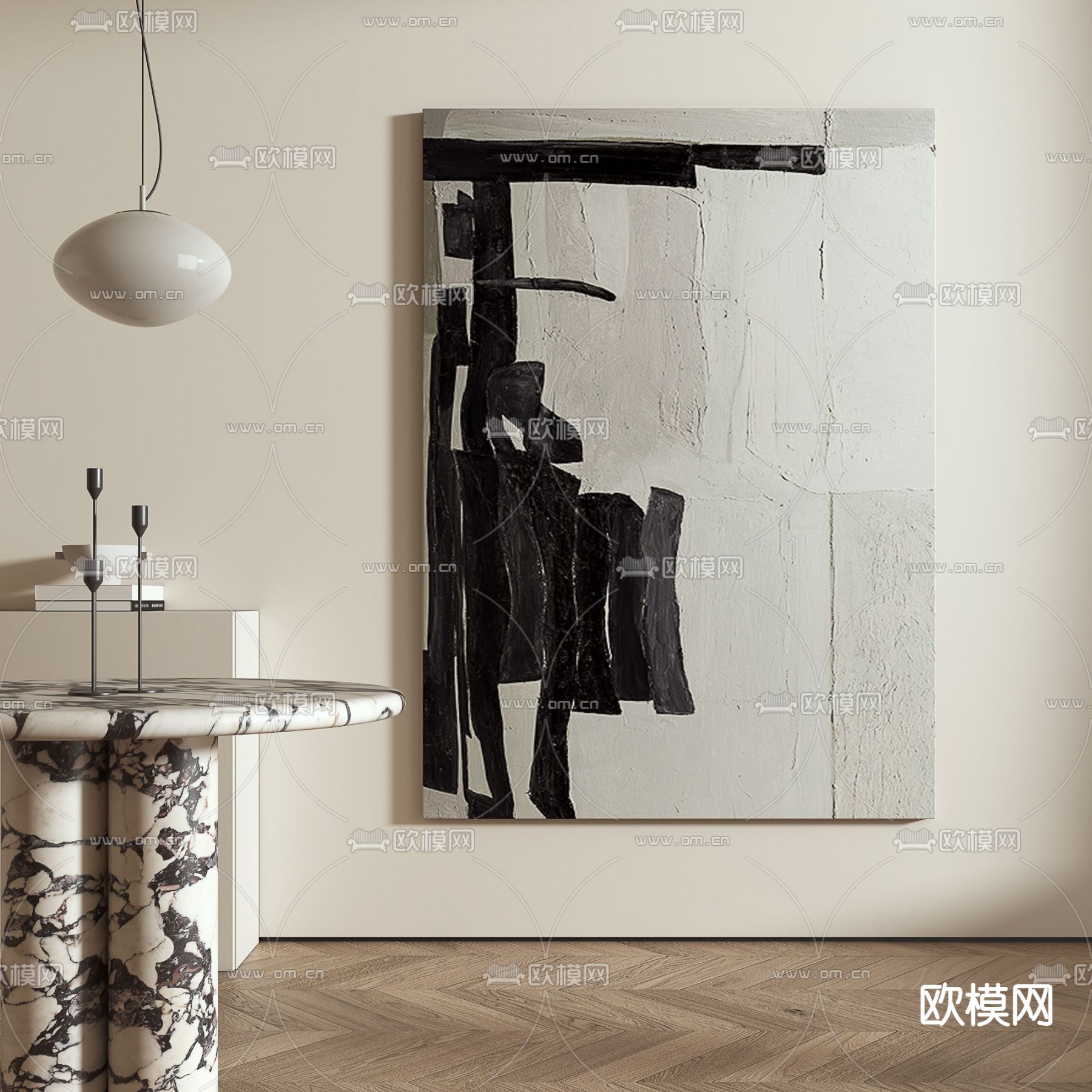 侘寂风抽象装饰画 挂画su模型下载（渲染图1）